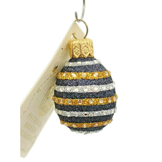 Patricia Breen Miniature Egg Black Striped Gold Easter Spring Holiday Ornament