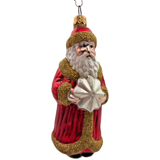 Patricia Breen Snowflake Santa Claus Red Gold Glittered Christmas Tree Ornament