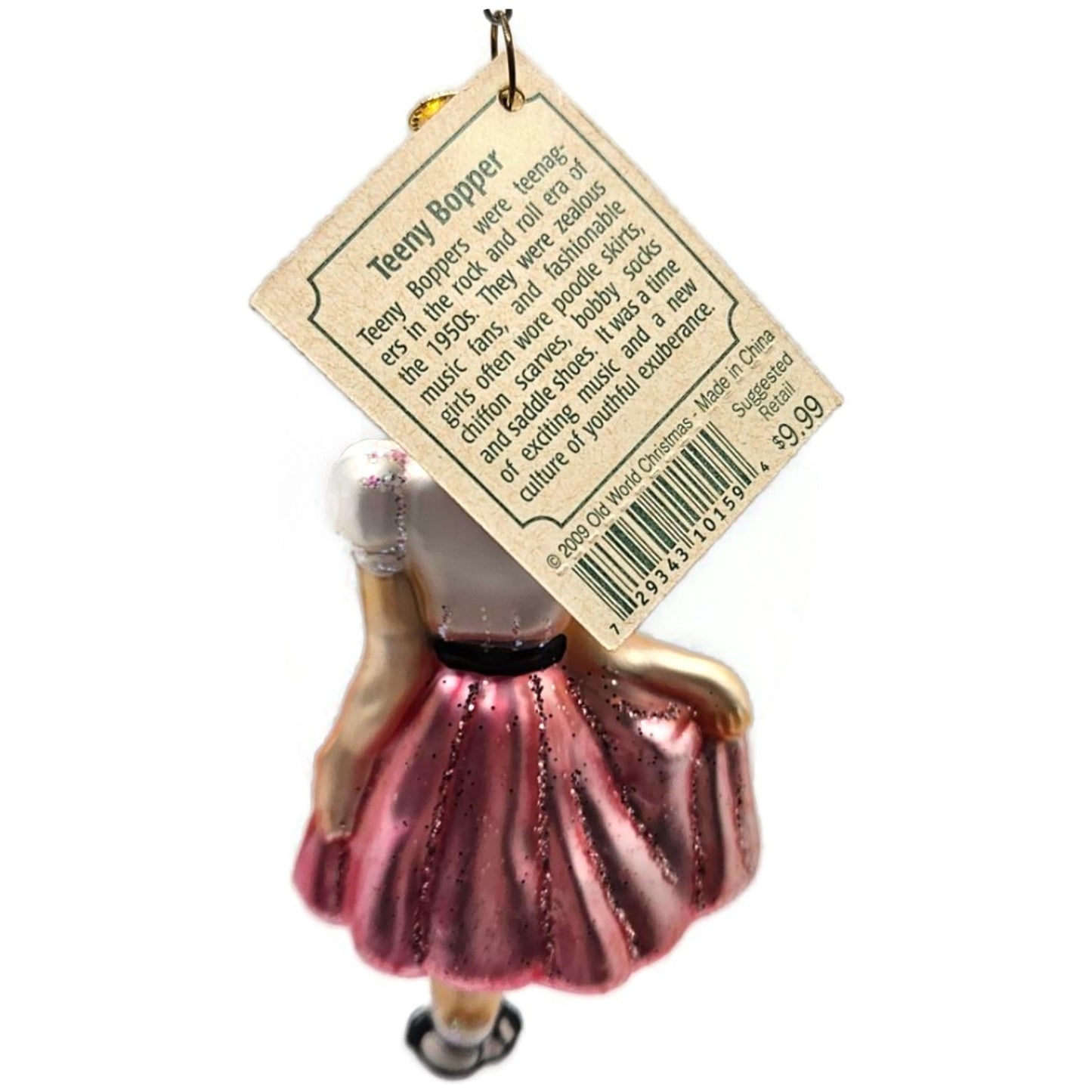 Teeny Bopper Girl Dancer Kitty Ornament Pink Glass OWC Old World Christmas Decor