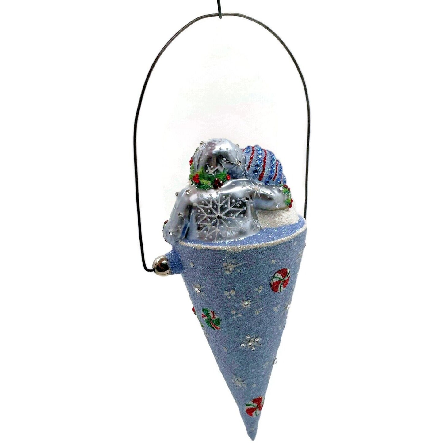 Patricia Breen Victorian Candy Cone Gingerbread Men Blue Christmas Tree Ornament