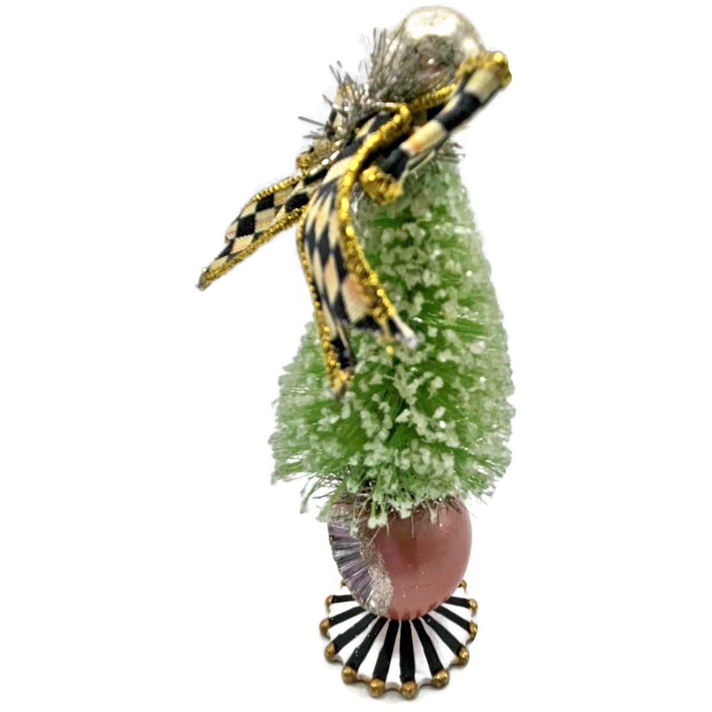 MacKenzie-Childs Home Sweet Snow Bottle Brush Tree Mini Green 6.5" Courtly Check