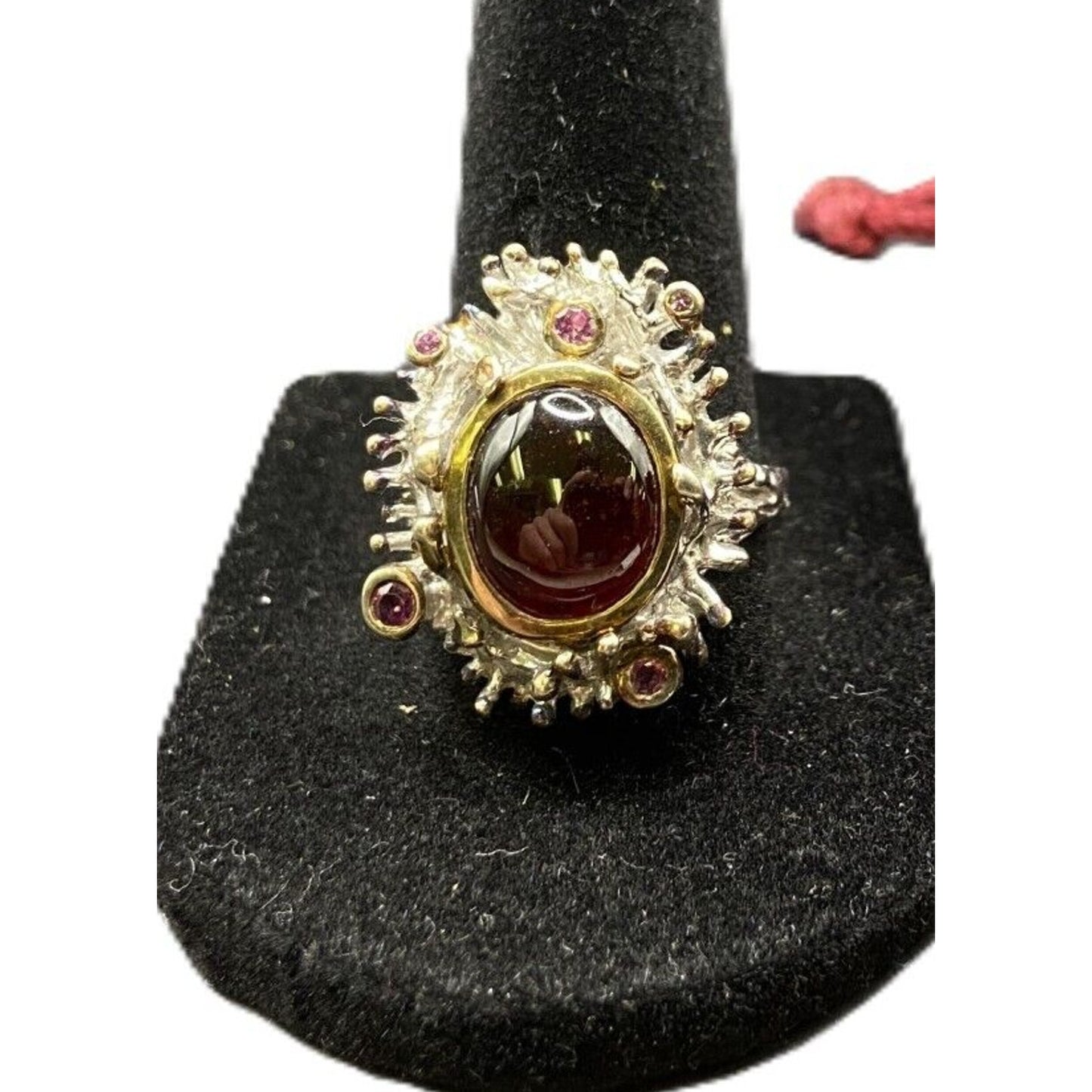Red Ruby Stone Cocktail Ring Gold Layered 925 Sterling Silver With Pouch Sz 7.5