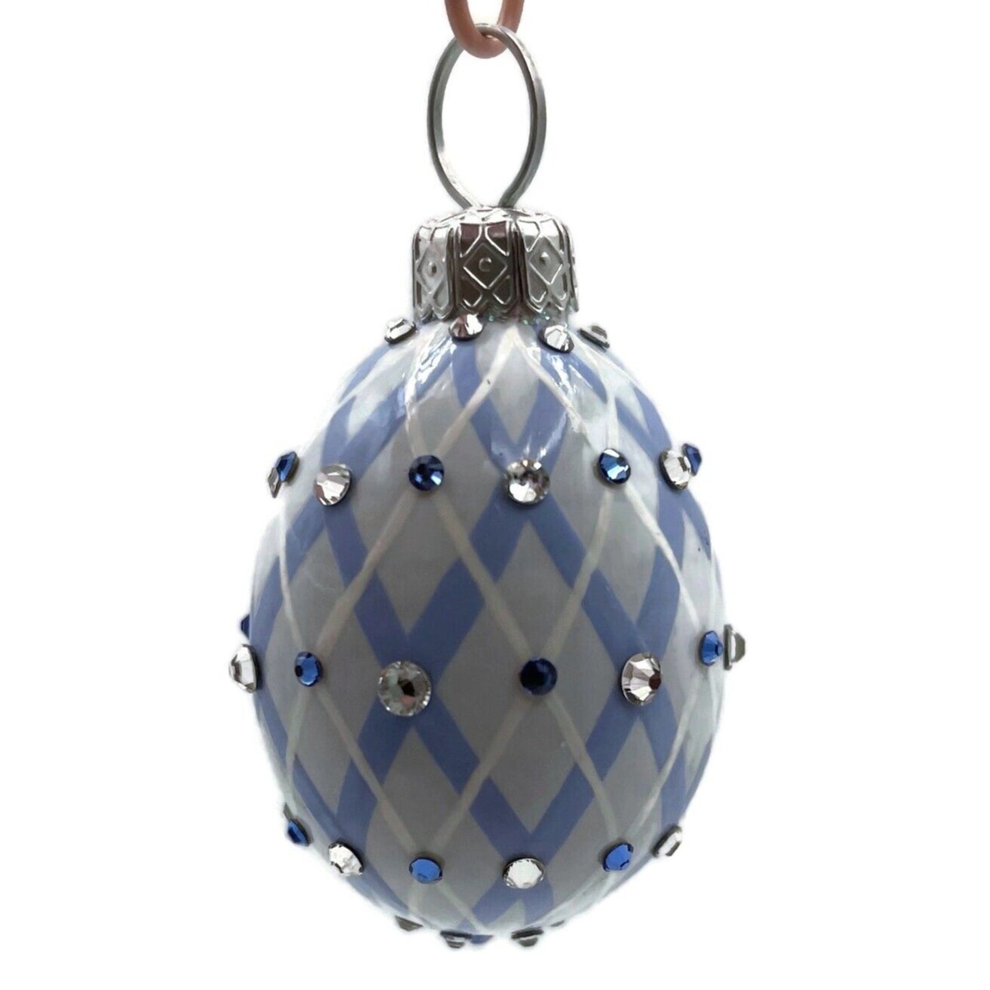 Patricia Breen Miniature Egg Argyle Blue Crystals Easter Christmas Tree Ornament