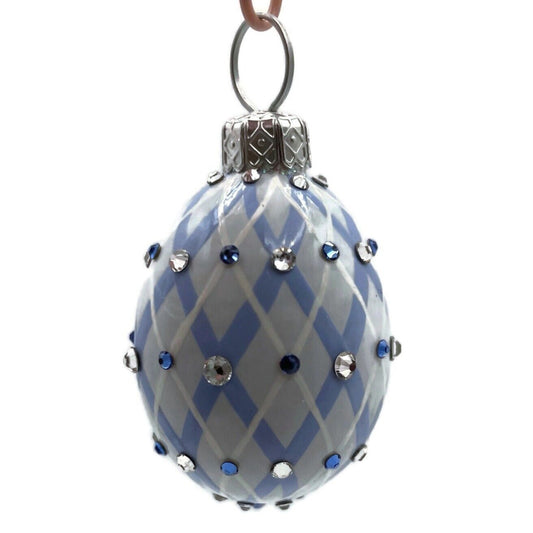 Patricia Breen Miniature Egg Argyle Blue Crystals Easter Christmas Tree Ornament