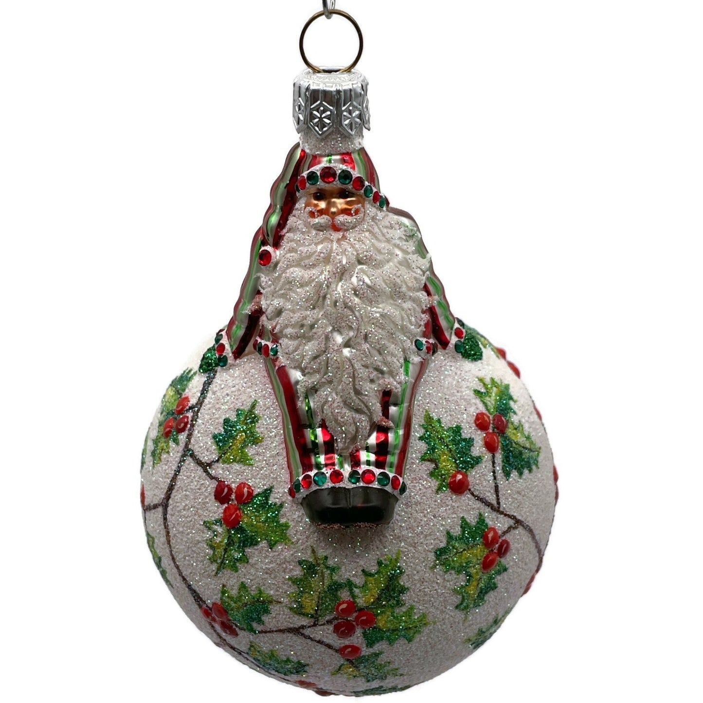 Patricia Breen Steadfast Santa Holly Red Striped Christmas Holiday Tree Ornament