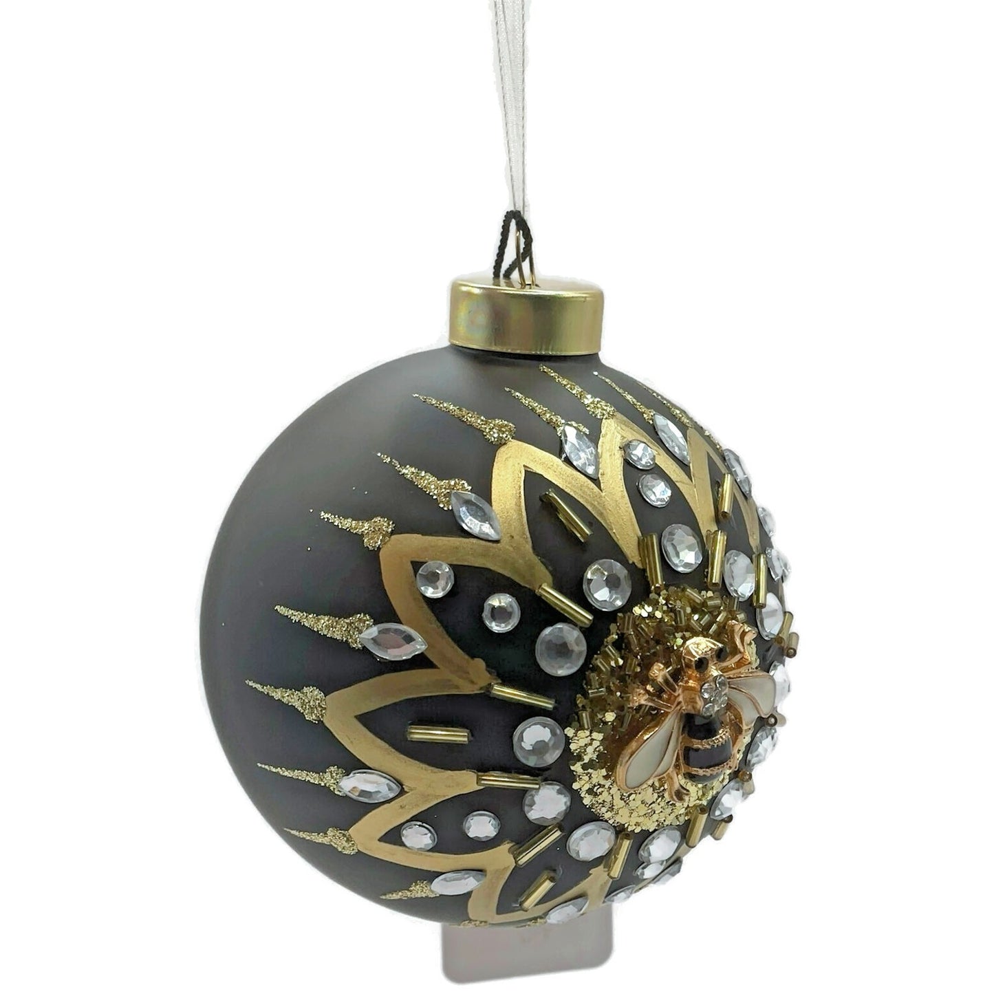 Queen Bee Orb Black Gold Glittered Spring Christmas Tree Ornament Kat And Annie