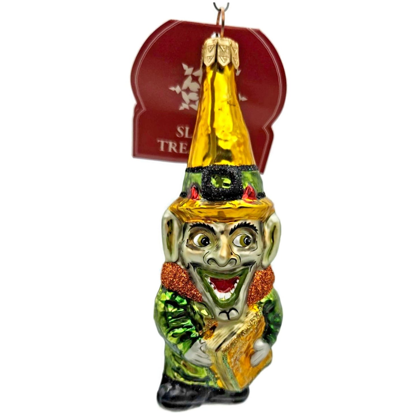 Slavic Treasures Halloween Witch Goblin Book Ornament Blown Glass Poland Rare