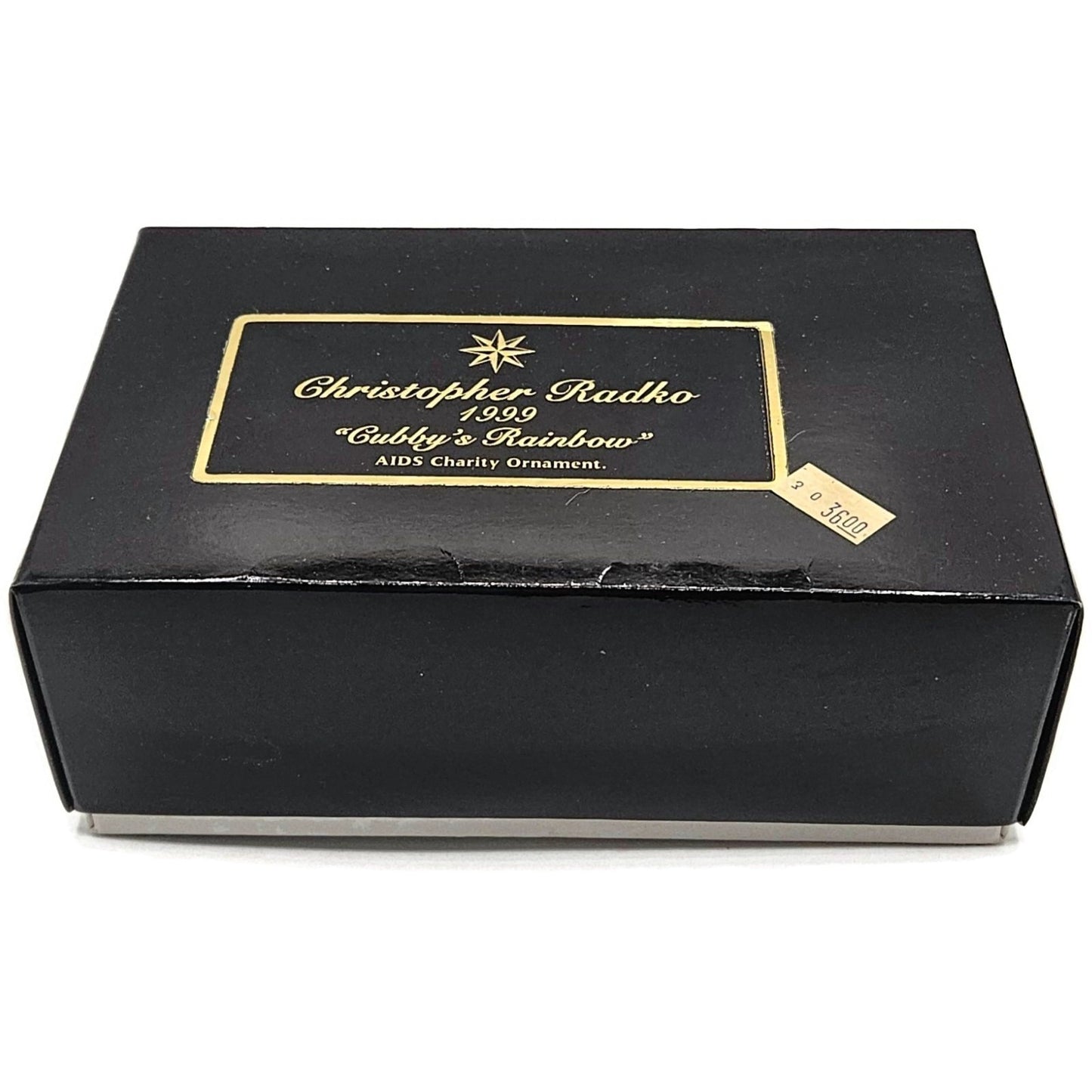 Christopher Radko Cubbys Rainbow Striped Holding A Gift Christmas Tree Ornament
