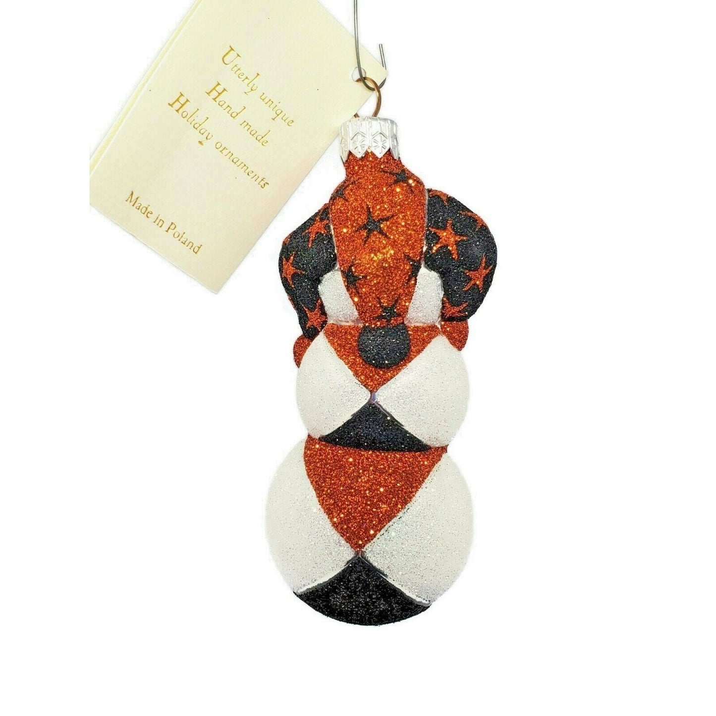 Patricia Breen Halloween Harlequin Snowman Orange Black Holiday Ornament