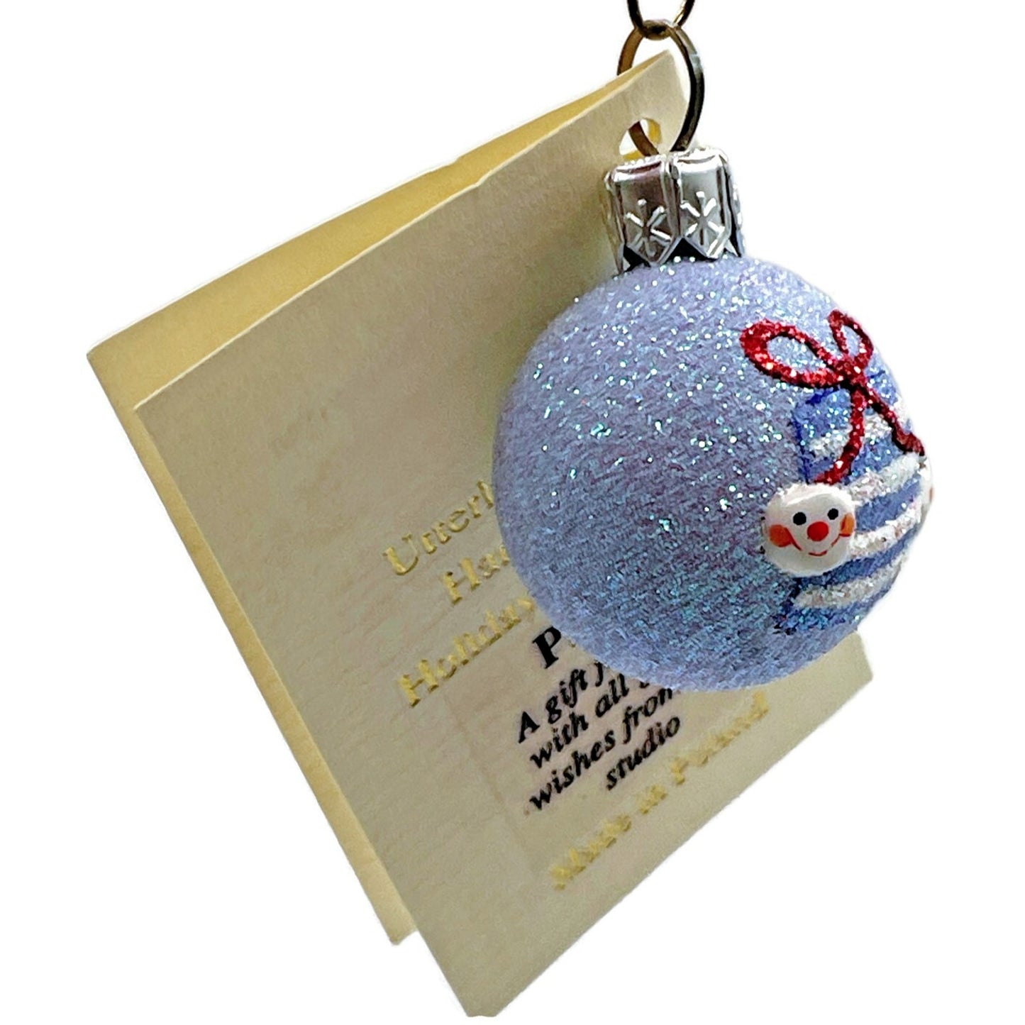 Patricia Breen Studio Gift Ball Present Snow Faces Blue Christmas Ornament CATZ