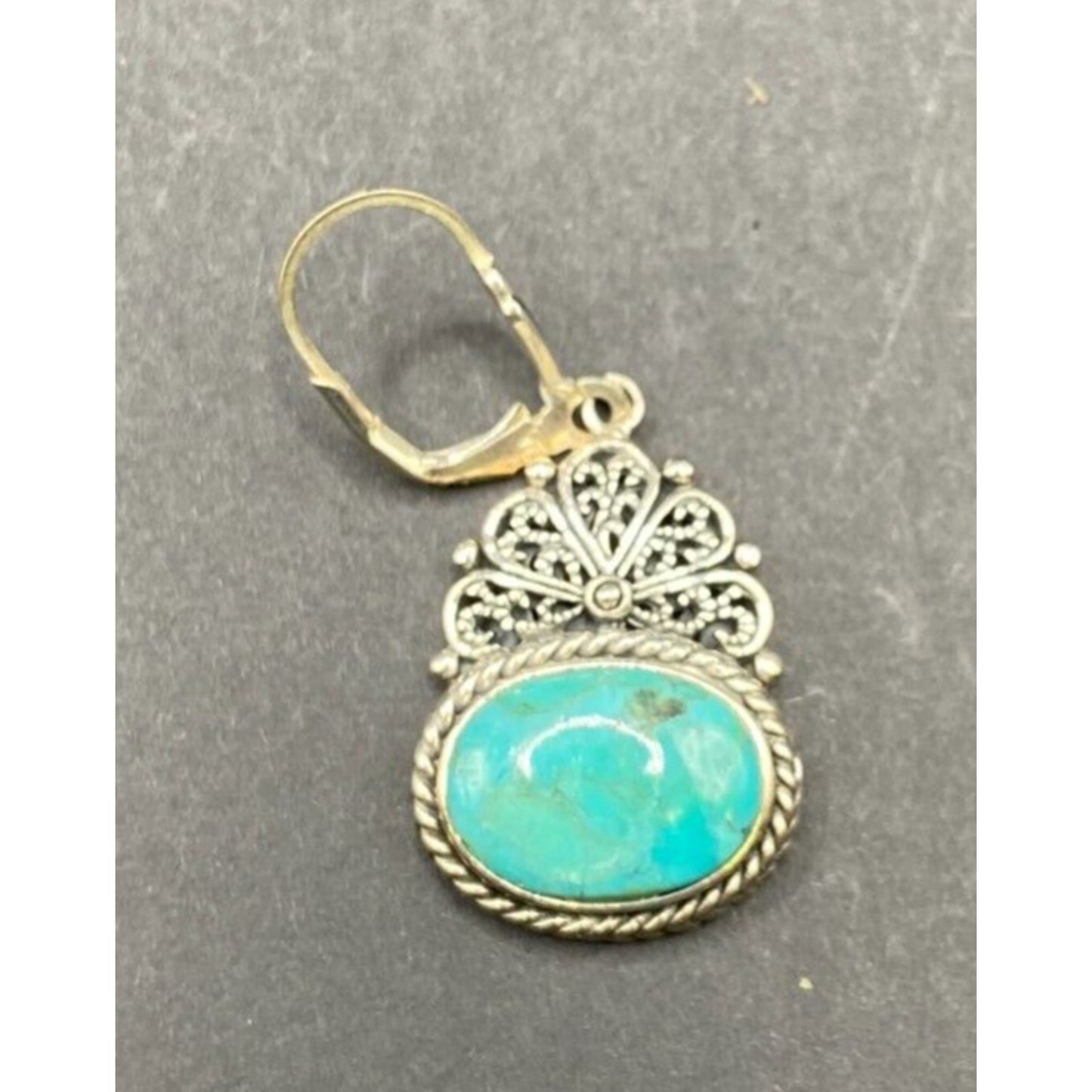 Turquoise Oval Earrings Sterling Silver Leverback Blue Gemstone NOA Thailand