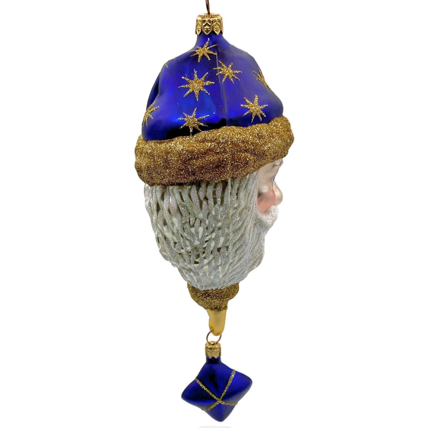 Patricia Breen Goodnight Santa Head Purple Gold Stars Christmas Tree Ornament
