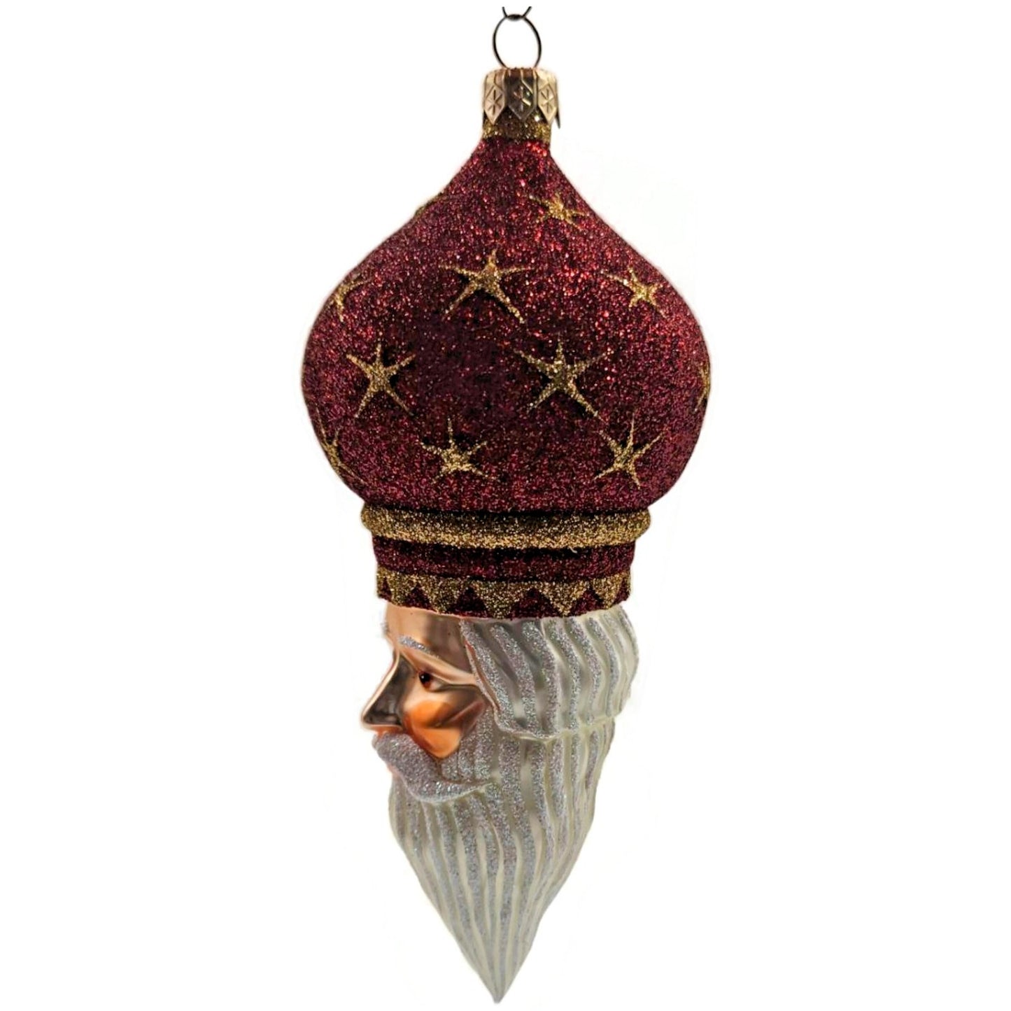 Patricia Breen Nuit Noel Red Large Stars Santa Head Gold Christmas Ornament