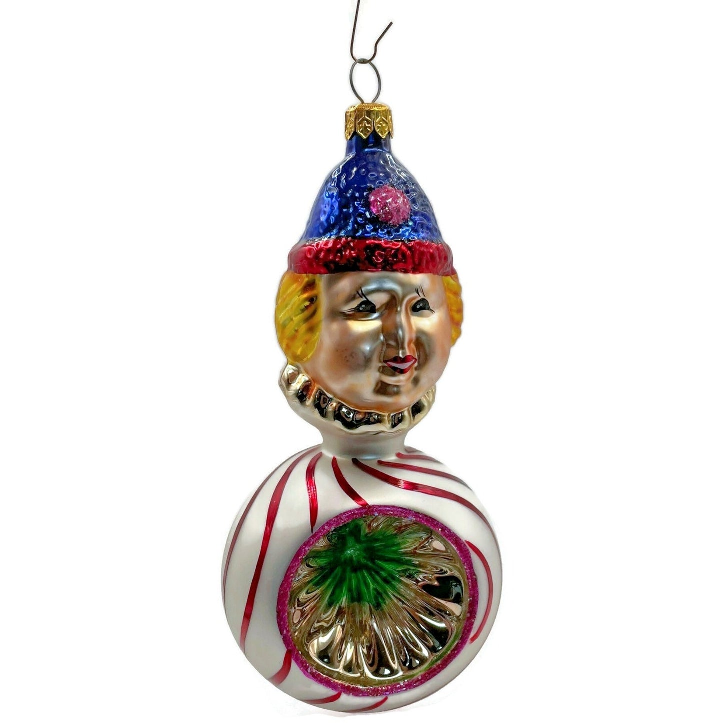 Christopher Radko Squiggles Stripe Reflector Clown Christmas Tree Decor Ornament