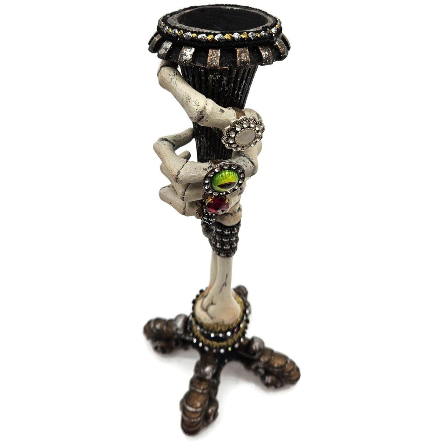 Katherine’s Collection Skeleton Hand Taper Candle Holders Pair Jeweled Rings 13"