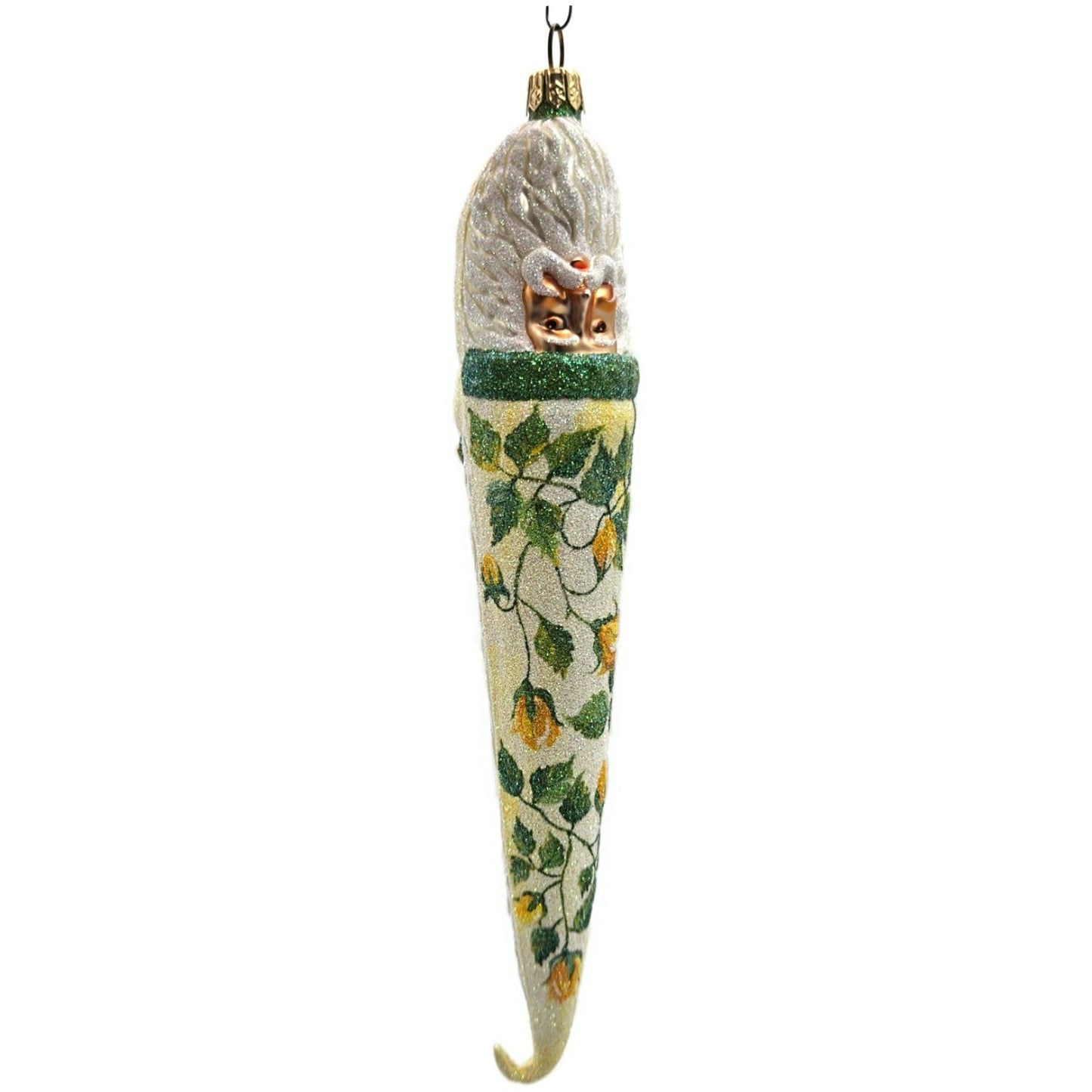 Patricia Breen Bowman Santa Yellow Roses Green Trim Spring Christmas Ornament