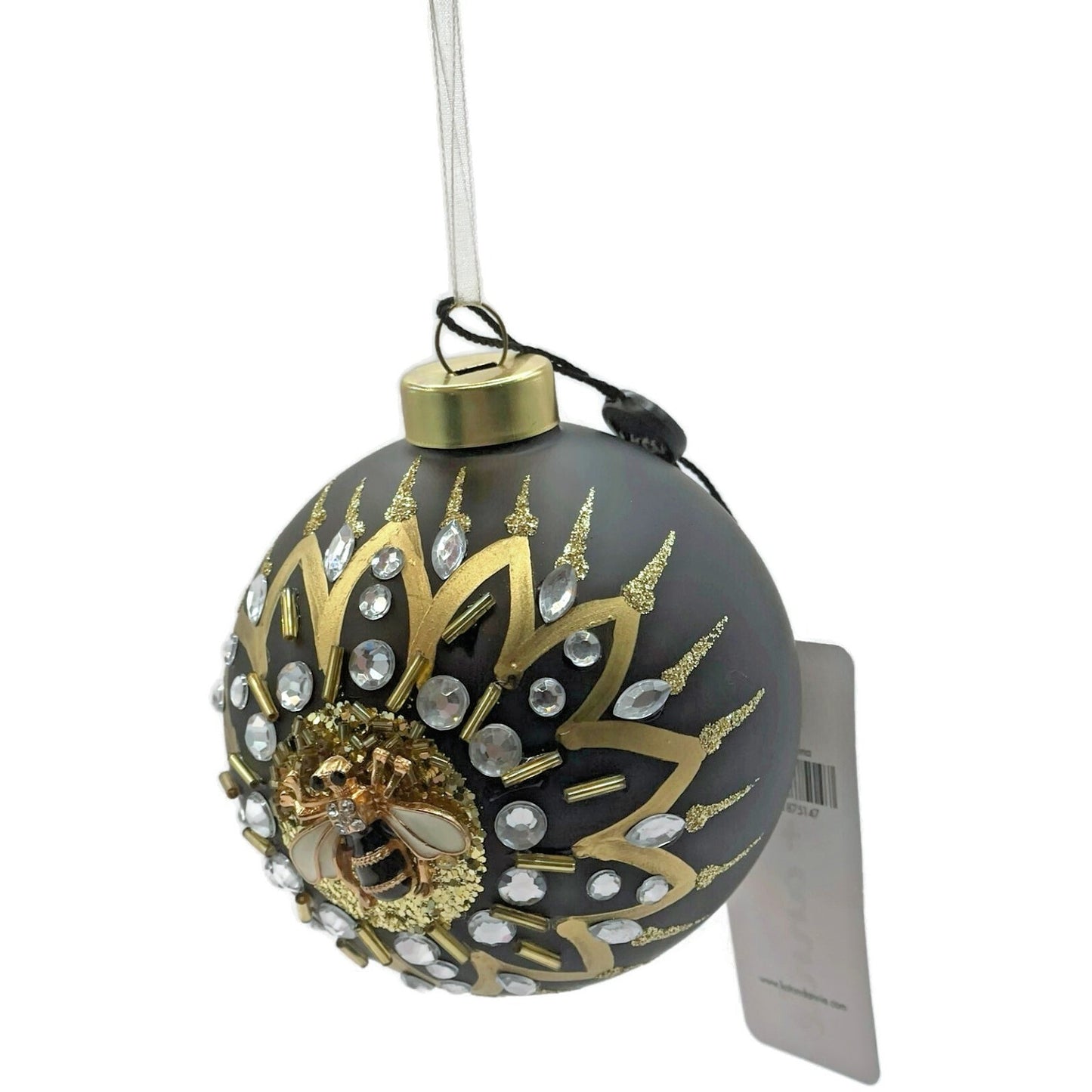 Queen Bee Orb Black Gold Glittered Spring Christmas Tree Ornament Kat And Annie