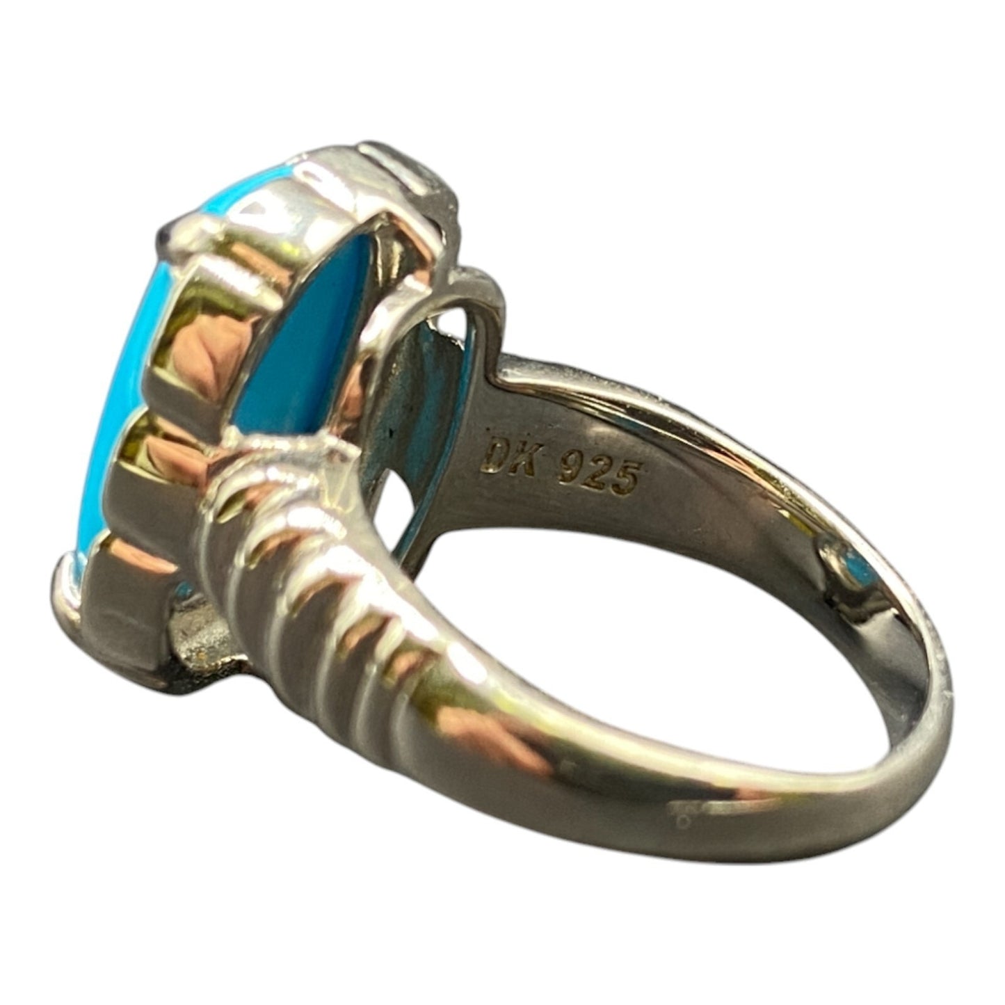 DK 925 Sterling Silver Ring Turquoise Blue Prong Set Semi-precious Stone Size 6