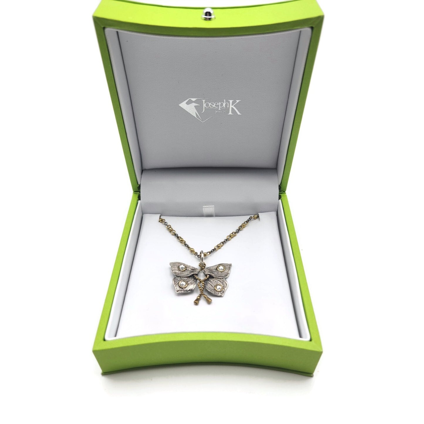 Butterfly Pendant Necklace Chain Two Tone Metal 28 in Joseph K Jewelers