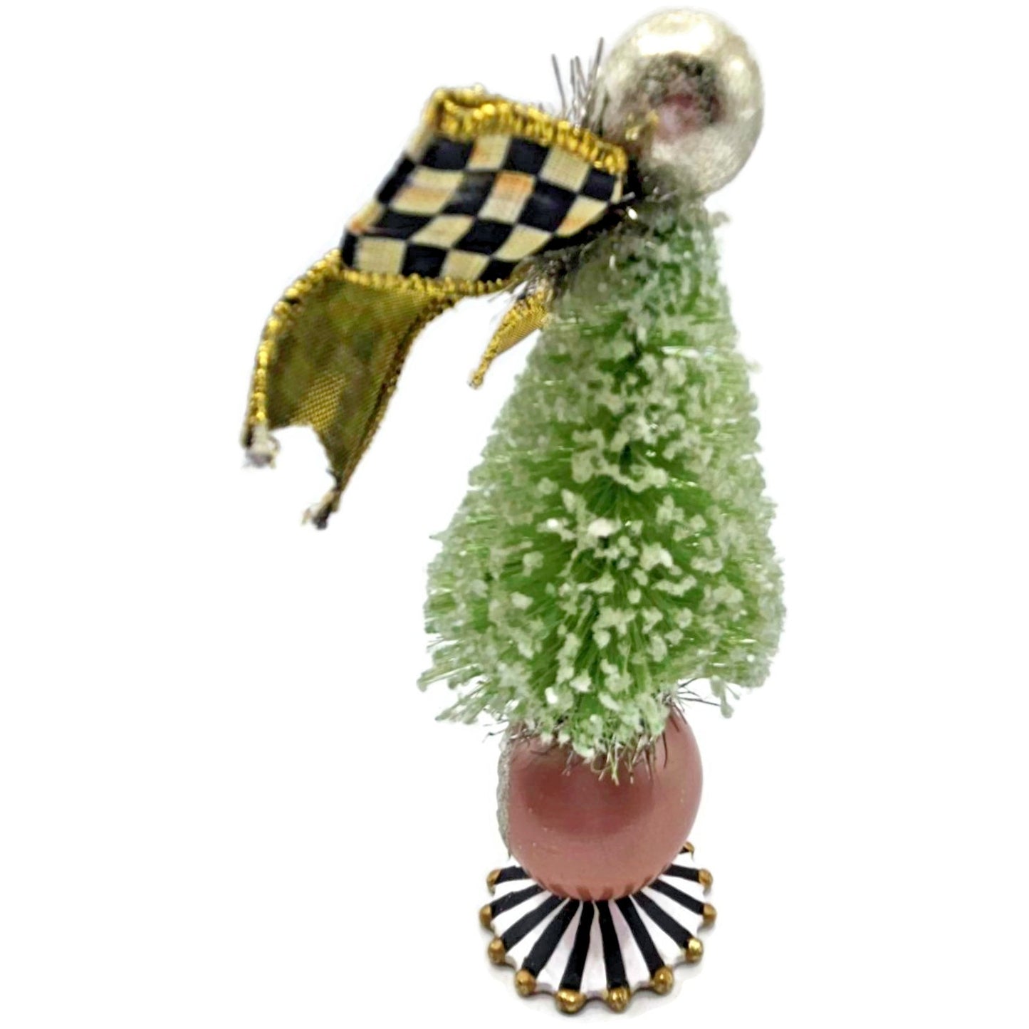 MacKenzie-Childs Home Sweet Snow Bottle Brush Tree Mini Green 6.5" Courtly Check