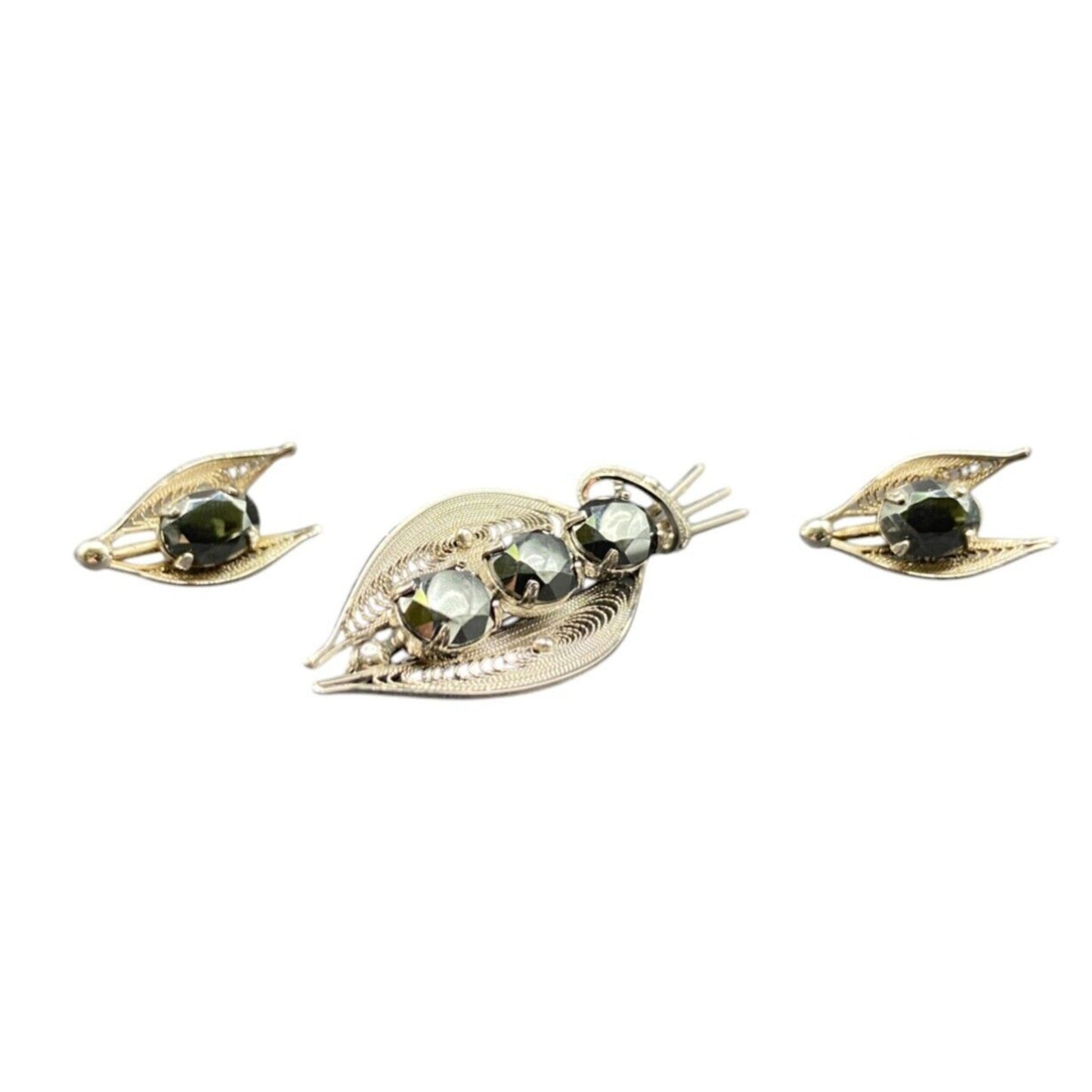 Sorrento 925 Sterling Silver Hematite Jewelry Set Necklace Brooch Earrings