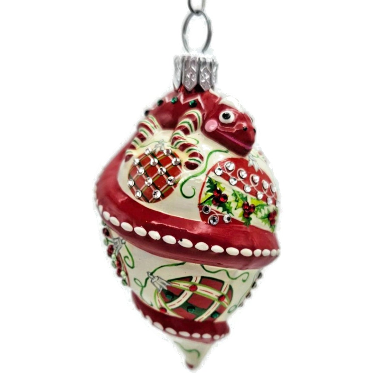Patricia Breen Topping Chameleon Winter Striped Holly Christmas Tree Ornament