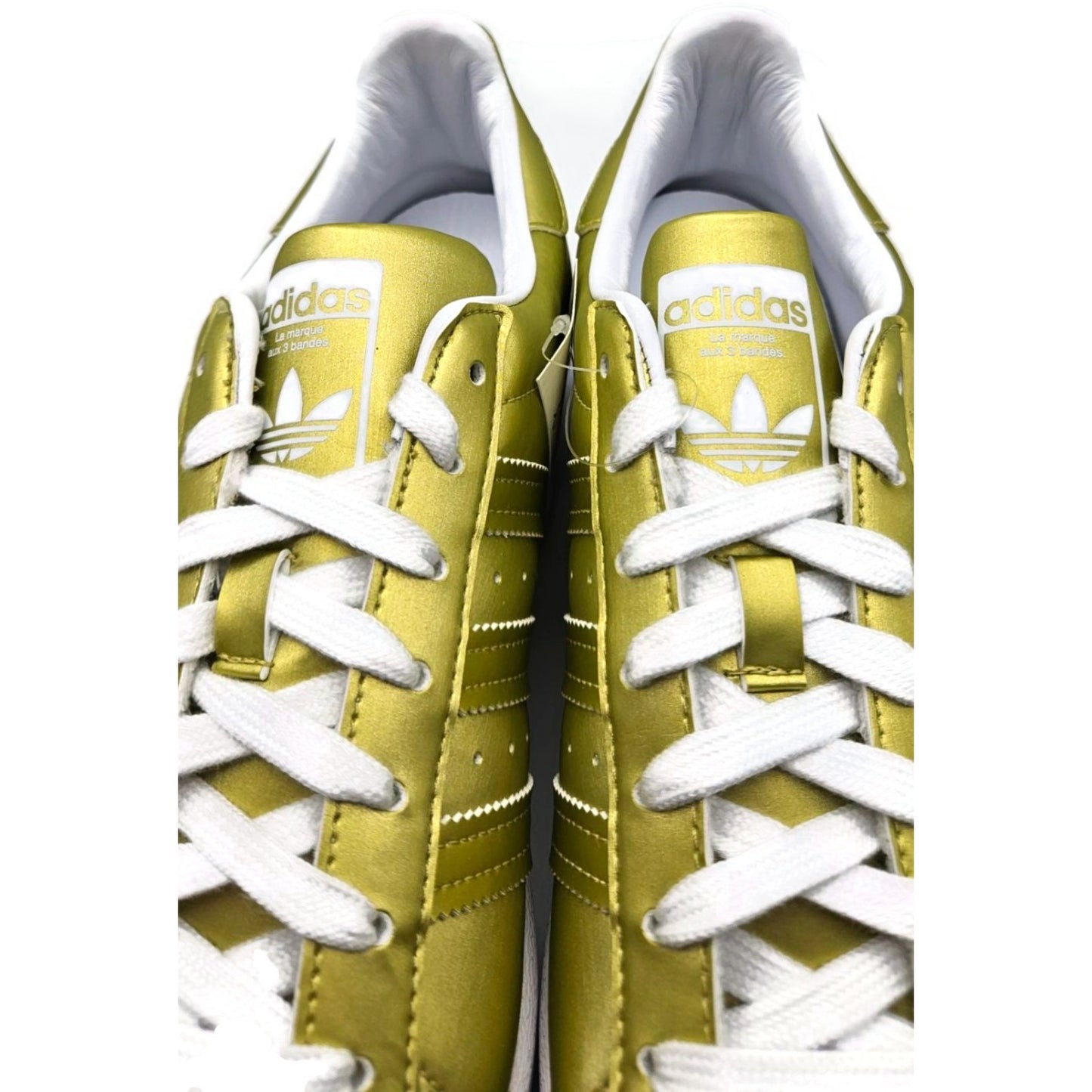 Adidas Superstar White Gold Metallic Leather Shoes Ladies Sz 9 Shell Toe FY1154