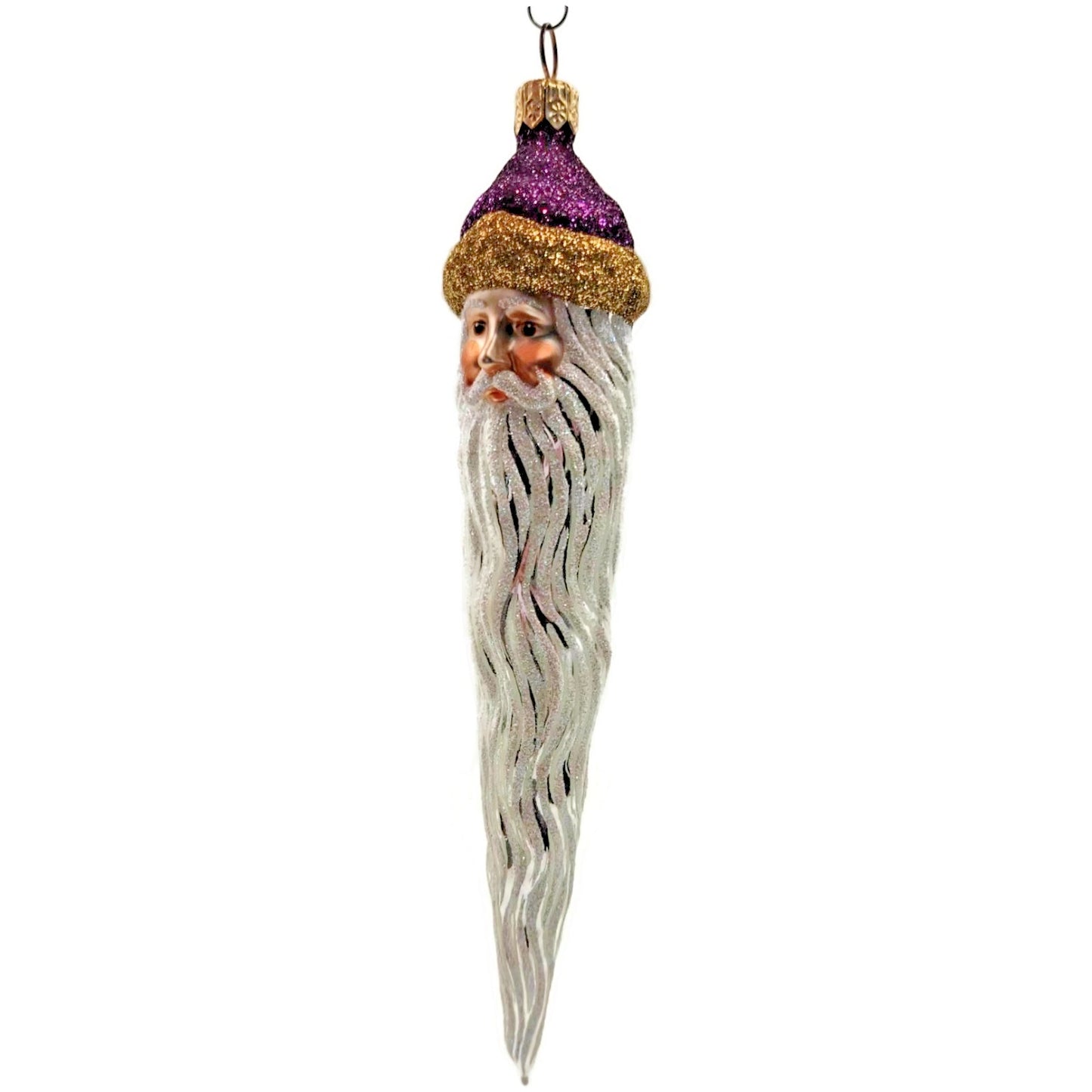 Patricia Breen Santa Icicle Beard Fuchsia Gold Hat Glittered Christmas Ornament