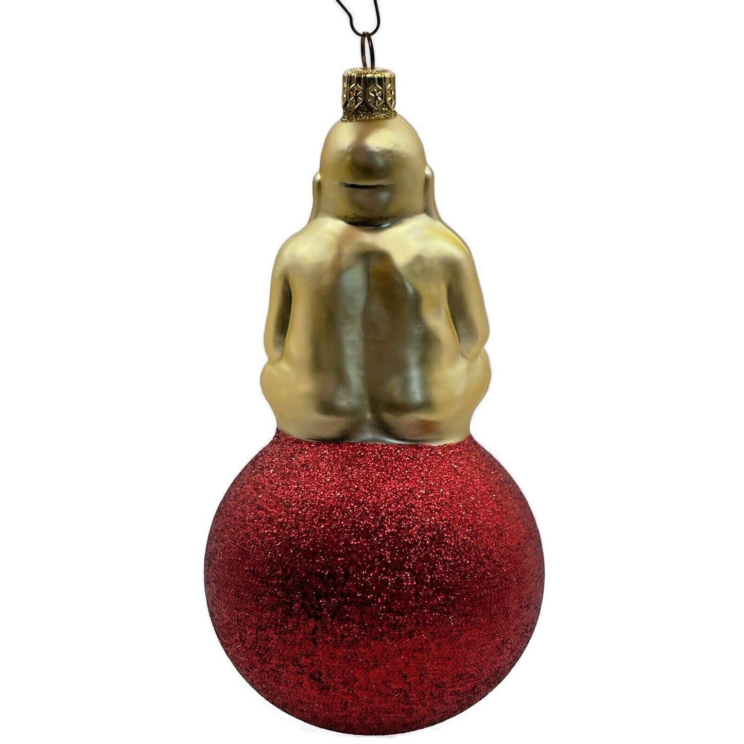 Patricia Breen Ornament Buddha on Ball Gold Red Glittered Ball Christmas Tree