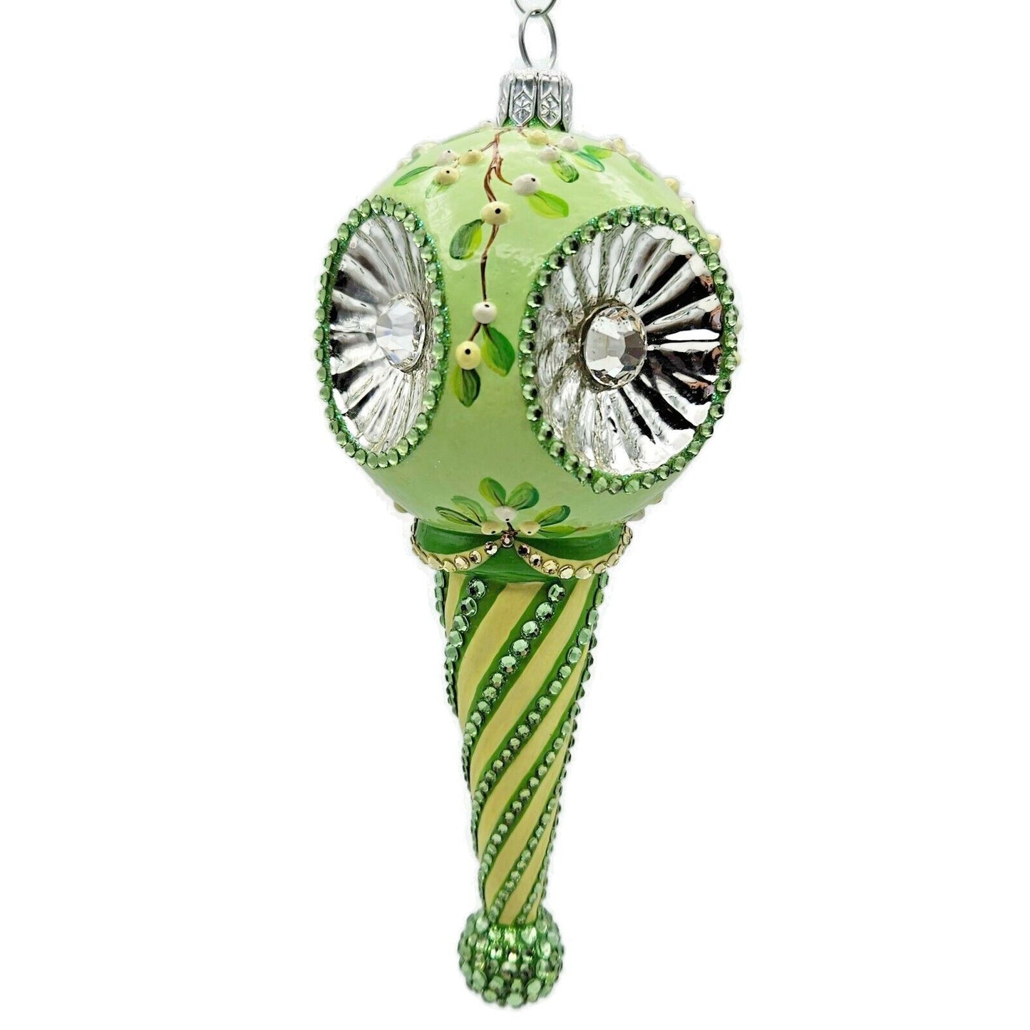 Patricia Breen Towle Reflector Mistletoe Green Striped Christmas Tree Ornament