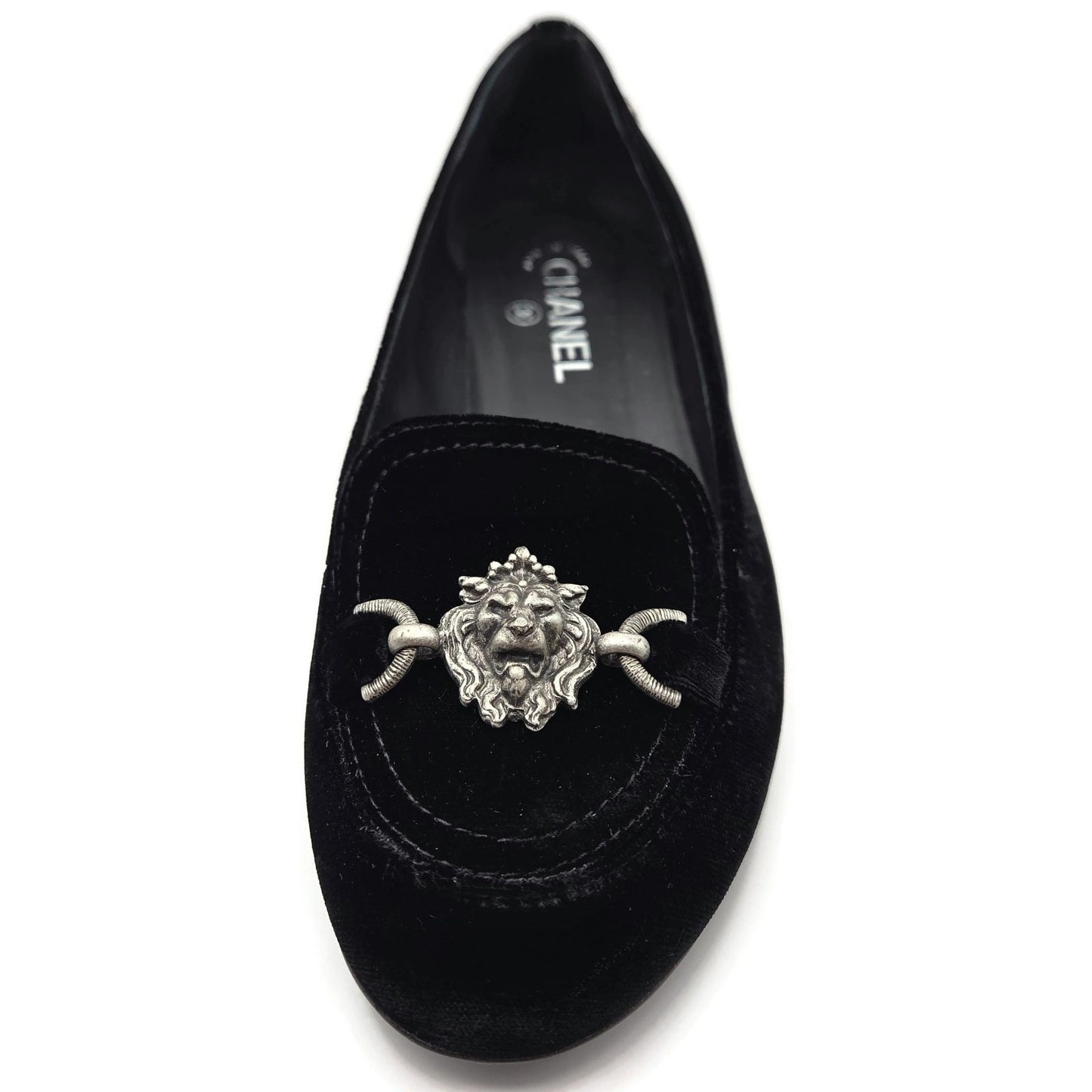 Chanel Velvet Lion Loafers Black Coco EU Size 40 US Size 10 with Box 2 Dust Bags