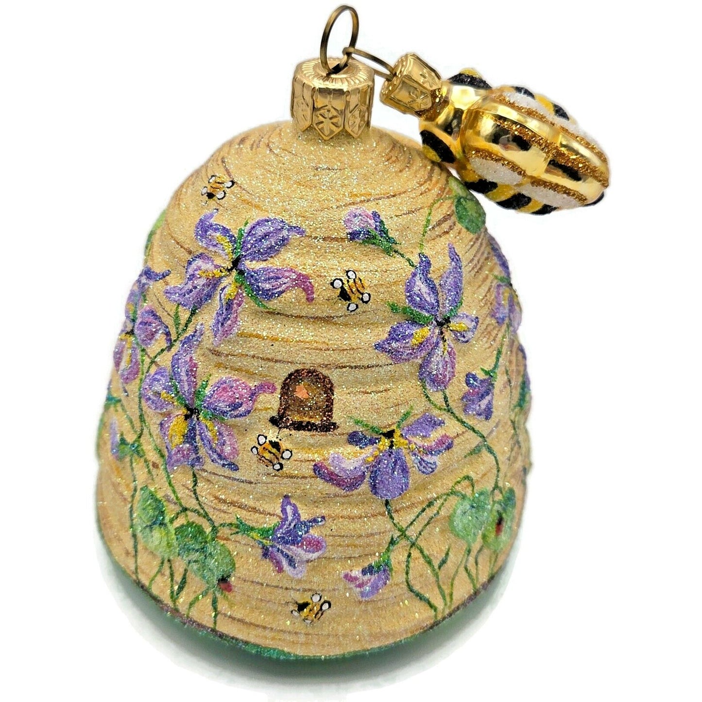 Patricia Breen Violet Beeskep Glittered Flowers Spring Christmas Tree Ornament