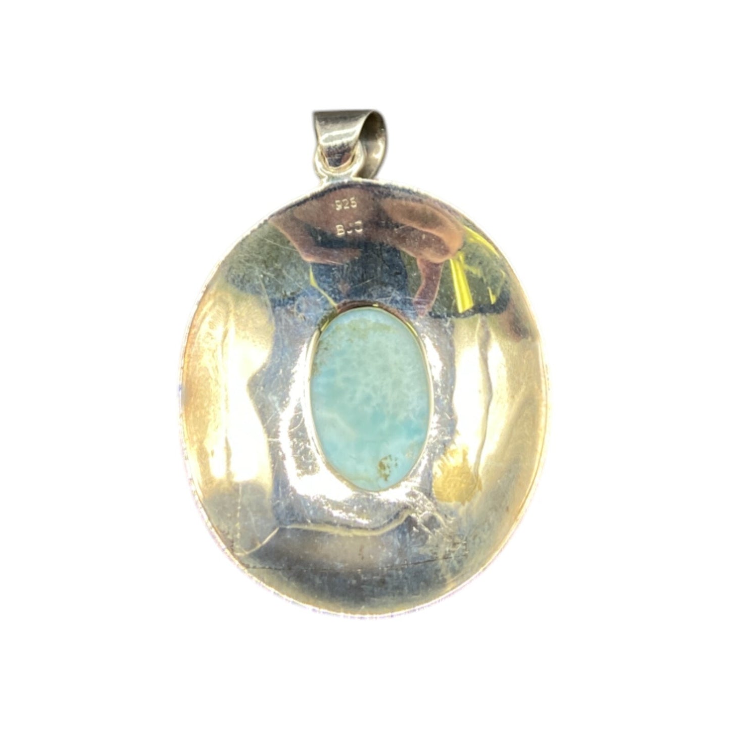 Blue Quartz Gemstone Pendant Oval Cabochon 925 Sterling Silver Filigree BJC