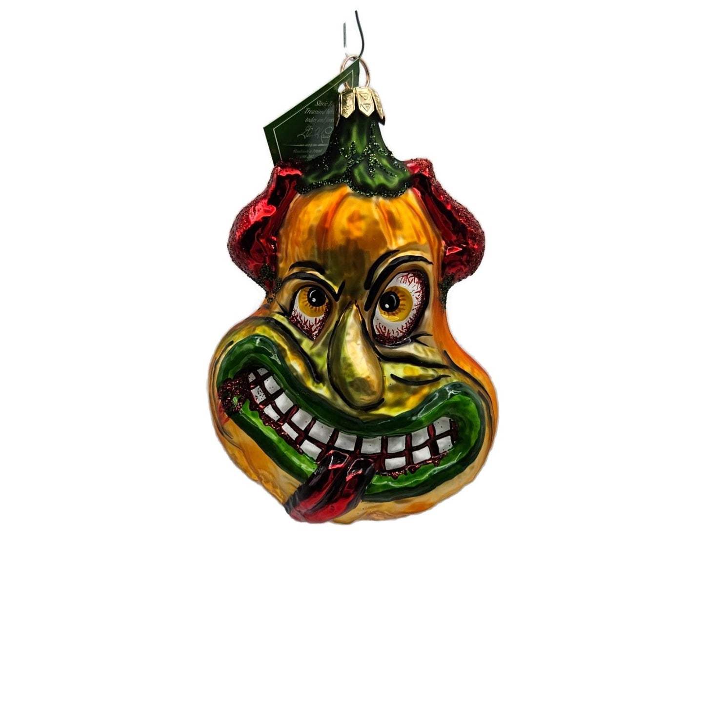 Slavic Treasures Demon Gourd Blown Glass Orange Halloween Tree Ornament 02-1076