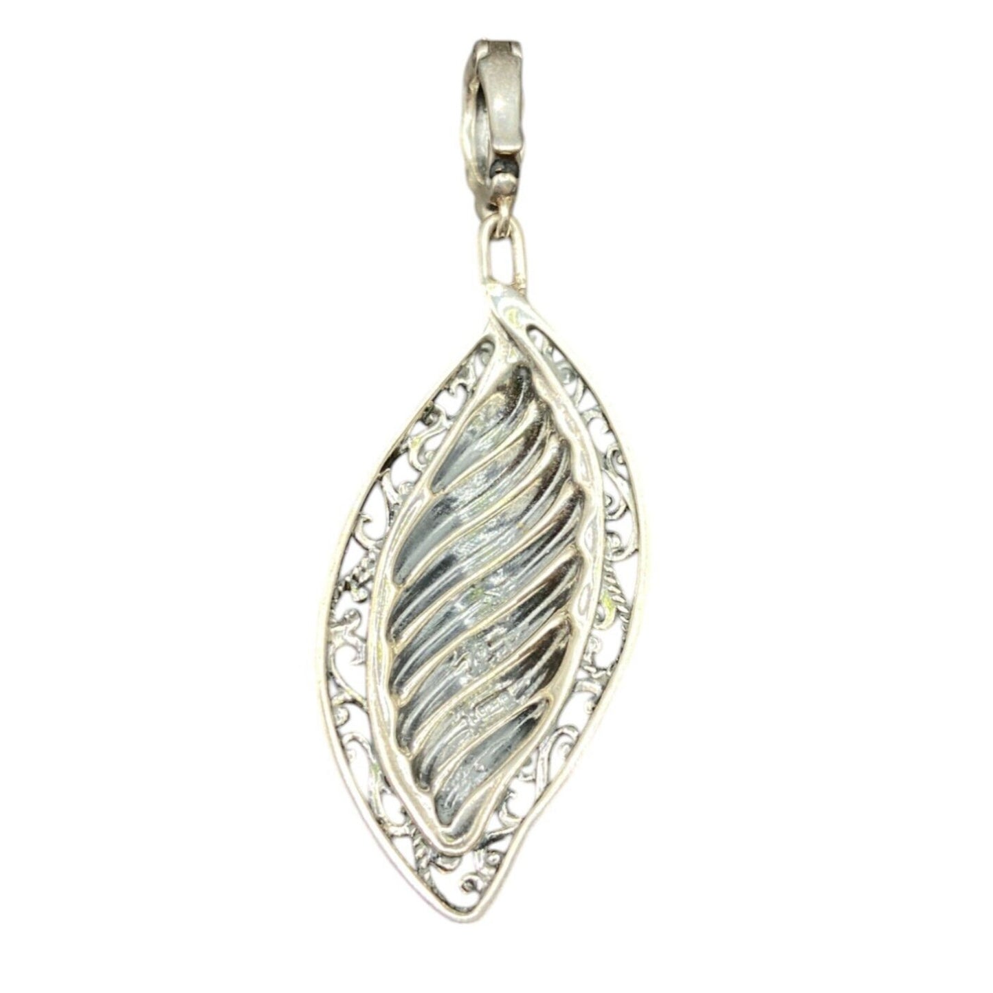 Carolyn Pollack Relios Leaf Shaped Pendant 925 Sterling Silver Scroll Filigree