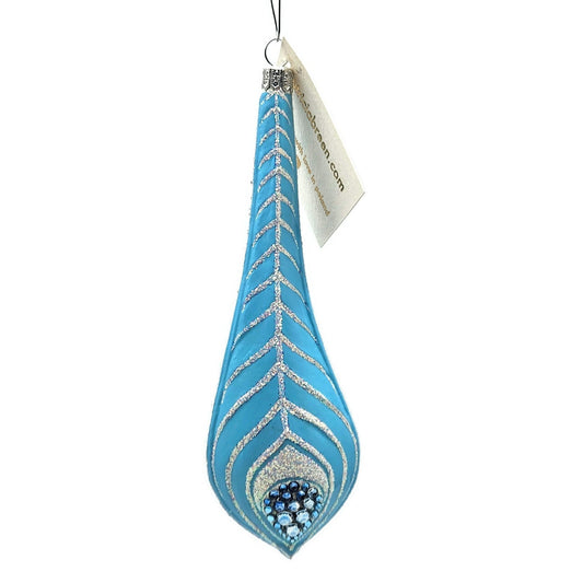Patricia Breen La Plume Turquoise Silver Fantasy Feather Christmas Tree Ornament