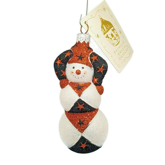 Patricia Breen Halloween Harlequin Snowman Orange Black Holiday Ornament