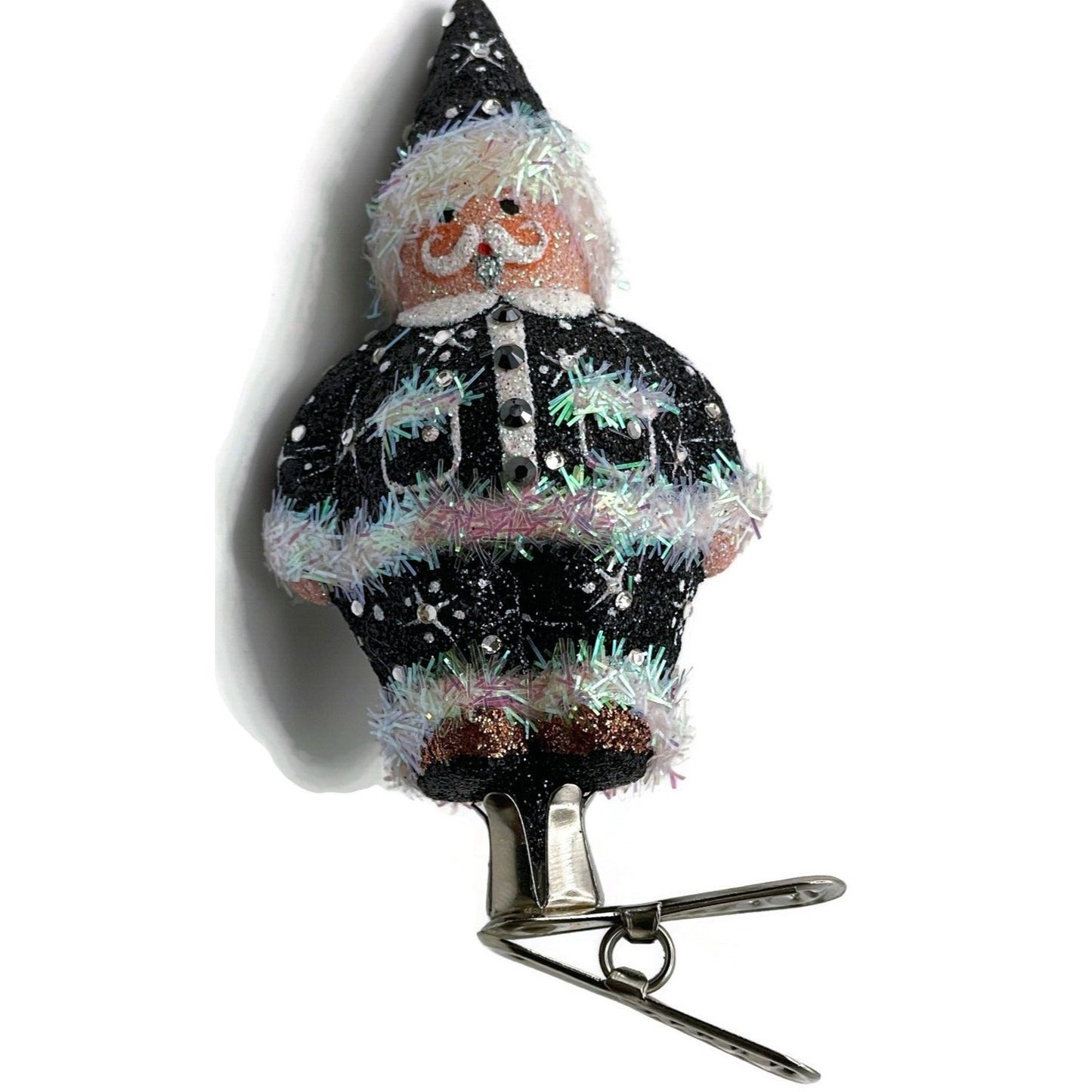 Patricia Breen Charming Claus Black Clip On Glitter Christmas Tree Ornament
