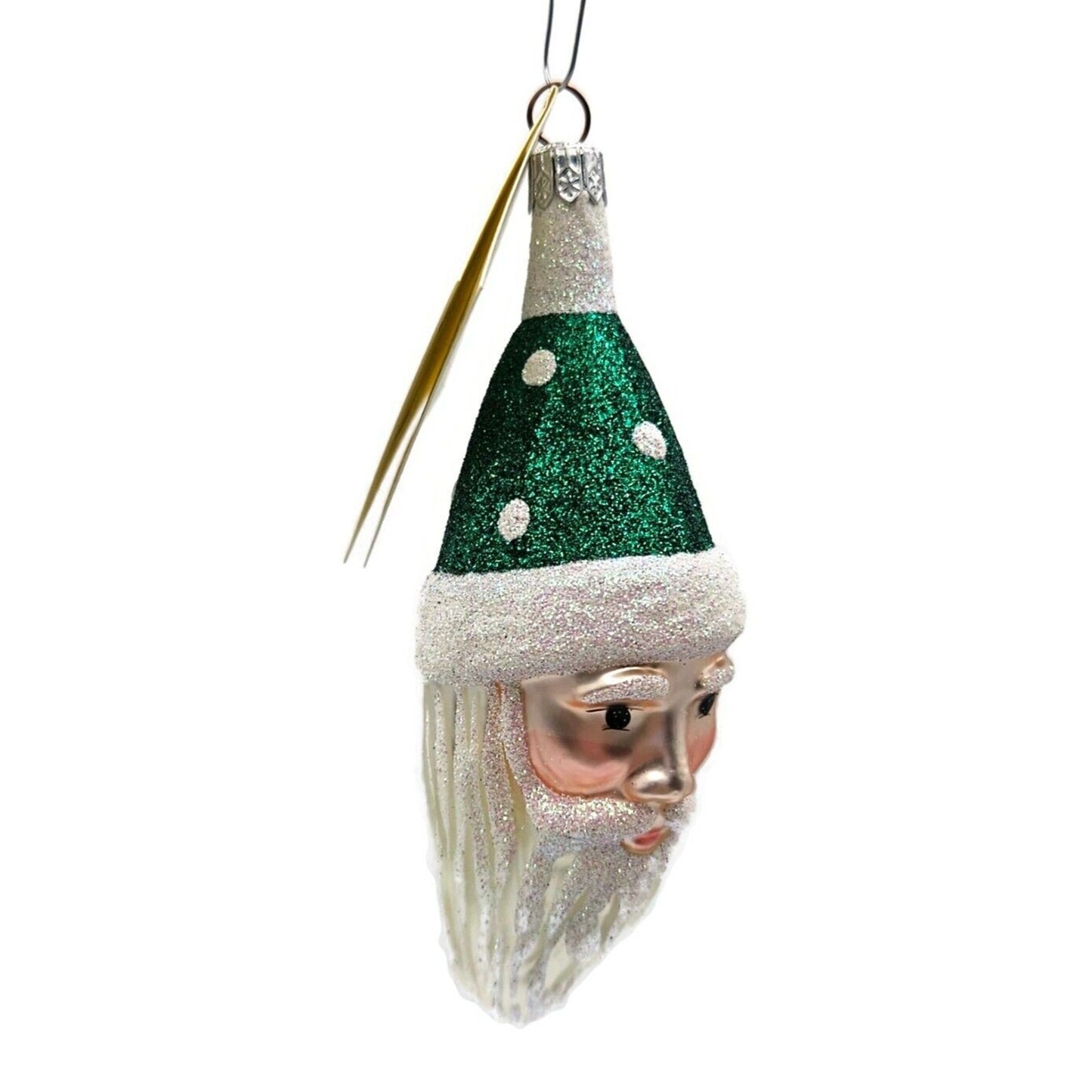 Patricia Breen Faux Fur Santa Claus Green Polka Dots Christmas Tree Ornament