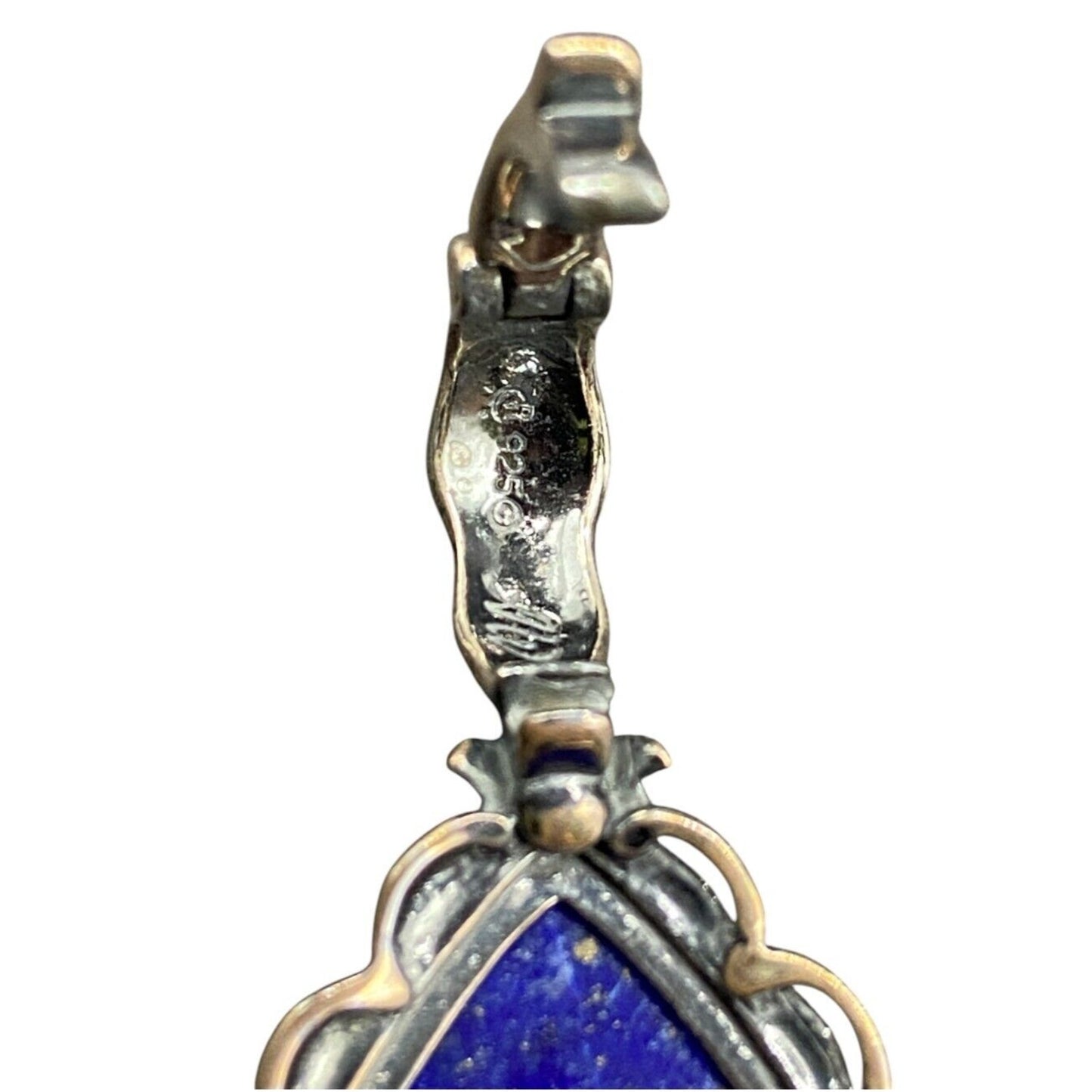 Carolyn Pollack Carved Lapis Lazuli Pear Shaped Pendant 925 Sterling Silver