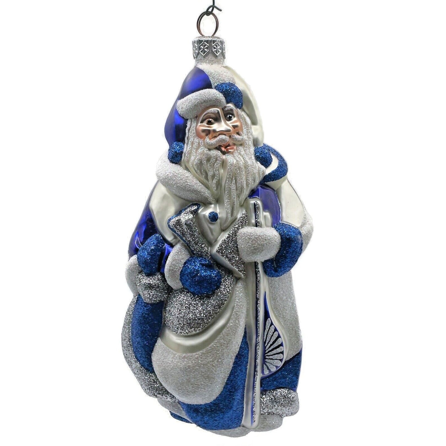 Patricia Breen Cubist Santa Claus Blue Pearl White Art Christmas Tree Ornament
