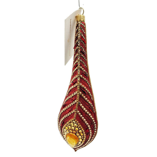 Patricia Breen La Plume Firebird Feather Red Gold Crystal Christmas Ornament