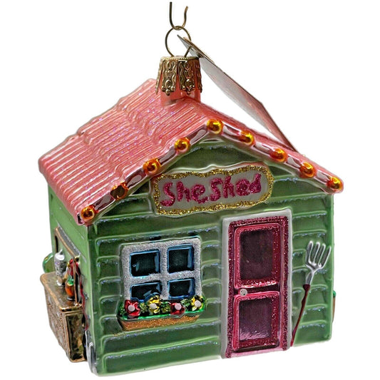 She Shed Ornament Old World Christmas Garden Yard Blown Glass Christmas Tree OWC