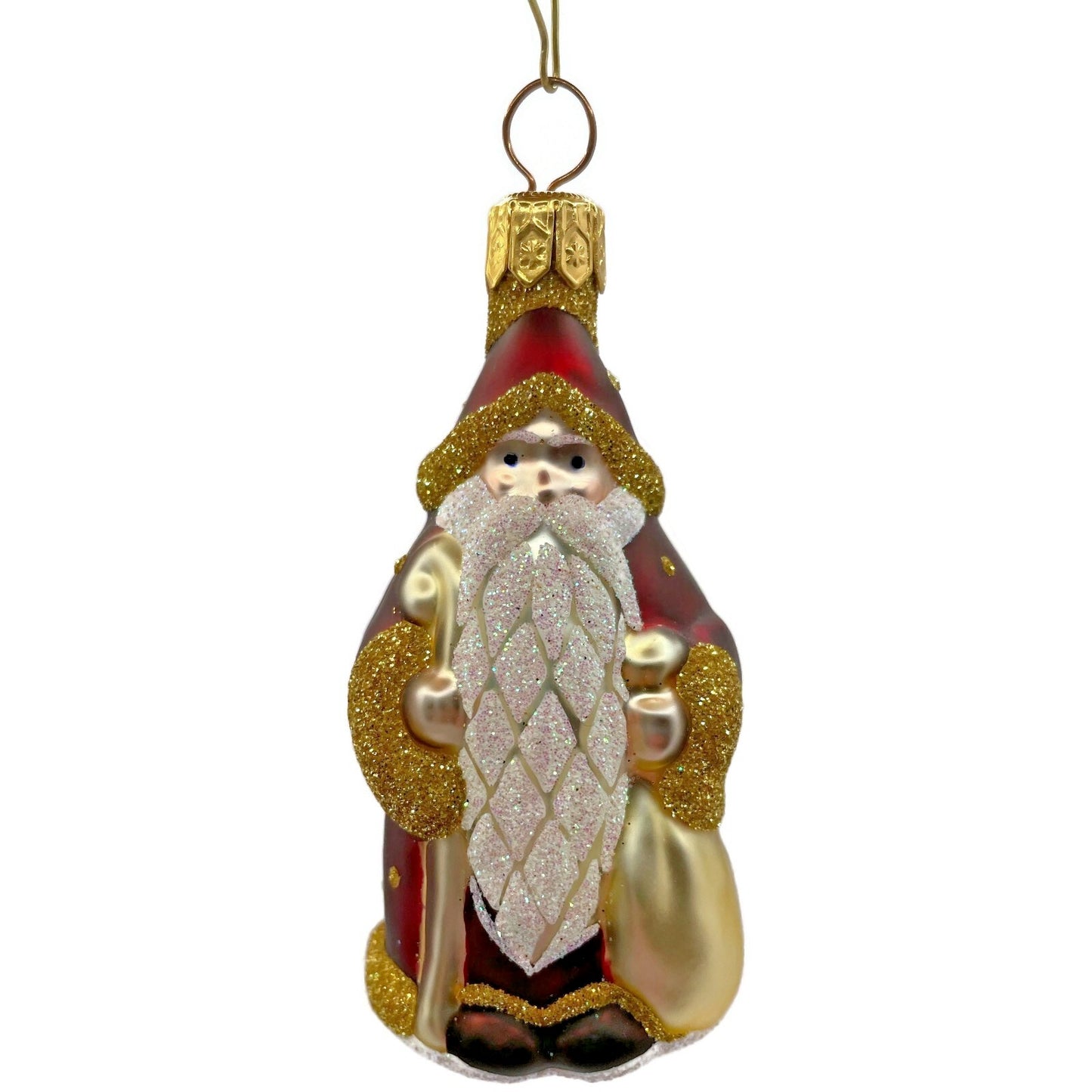 Patricia Breen Miniature Woodland Santa Bordeaux Gold Dots Christmas Ornament