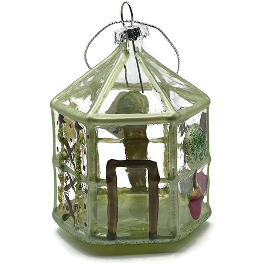 Garden Flowers Greenhouse Ornament Blown Glass Glittered Christmas Tree Decor