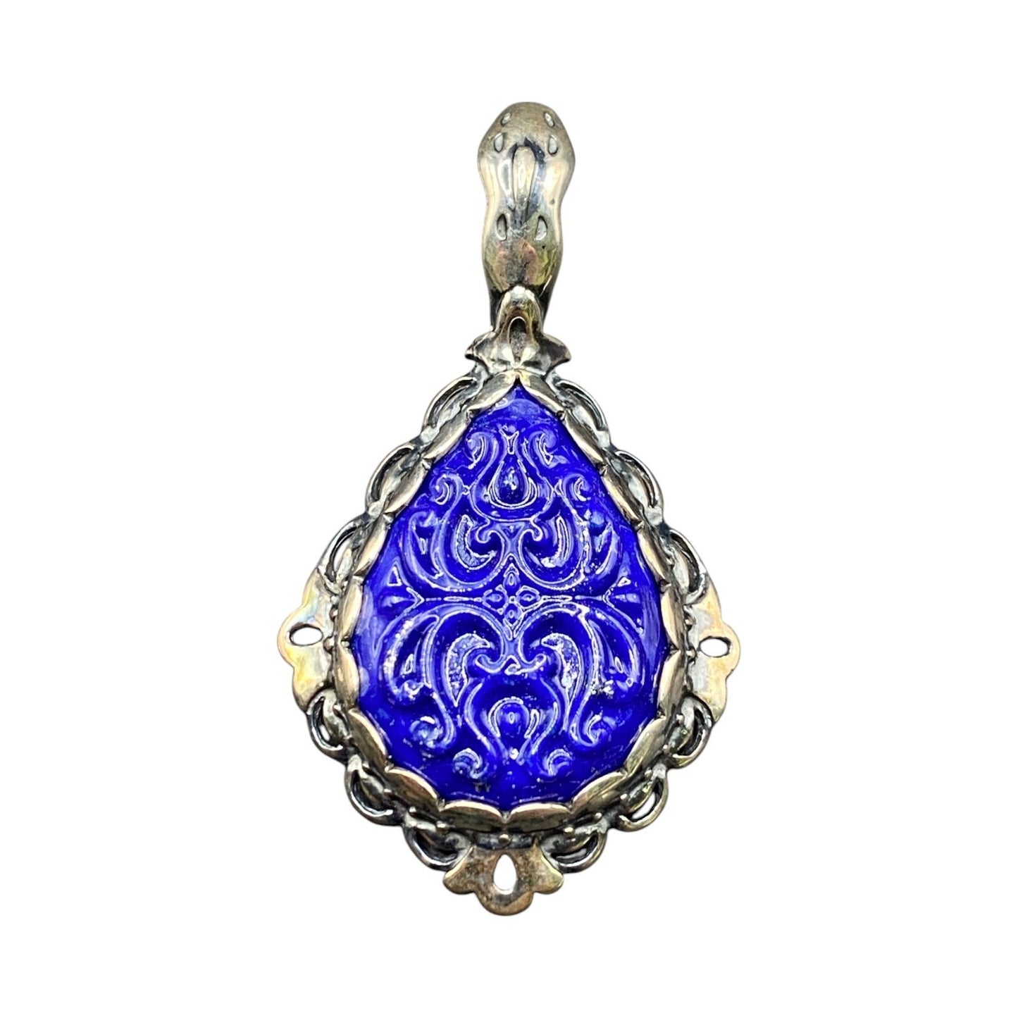 Carolyn Pollack Carved Lapis Lazuli Pear Shaped Pendant 925 Sterling Silver