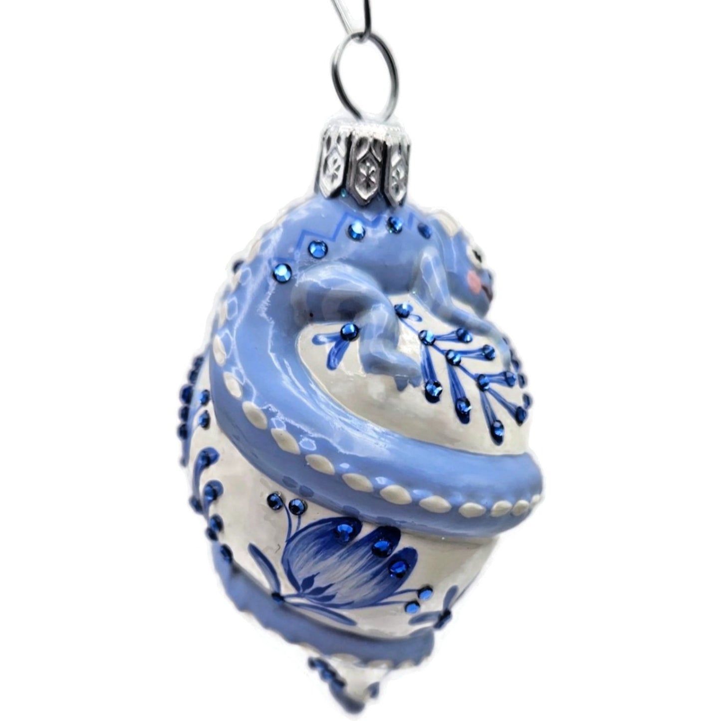 Patricia Breen Topping Chameleon Summer Blue Flower Spring Christmas Ornament