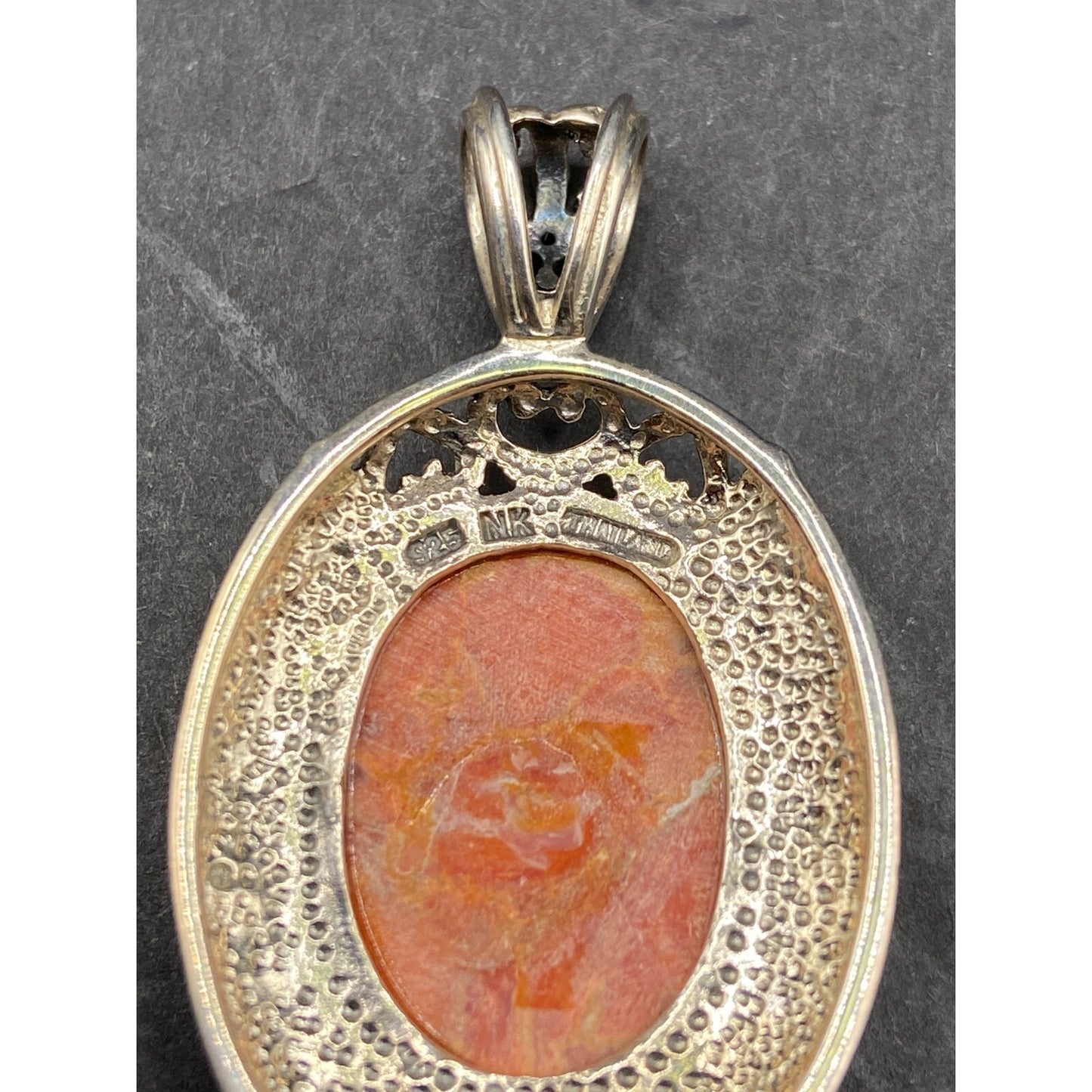 Orange Spiny Oyster Shell Oval Shaped Pendant 925 Sterling Silver NK Thailand