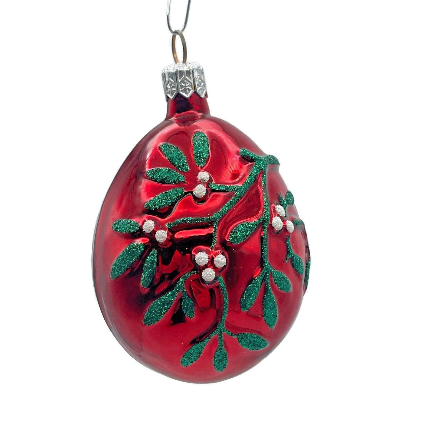 Ornament Patricia Breen Mistletoe Egg Red Pink Heart Shiny Christmas Holiday