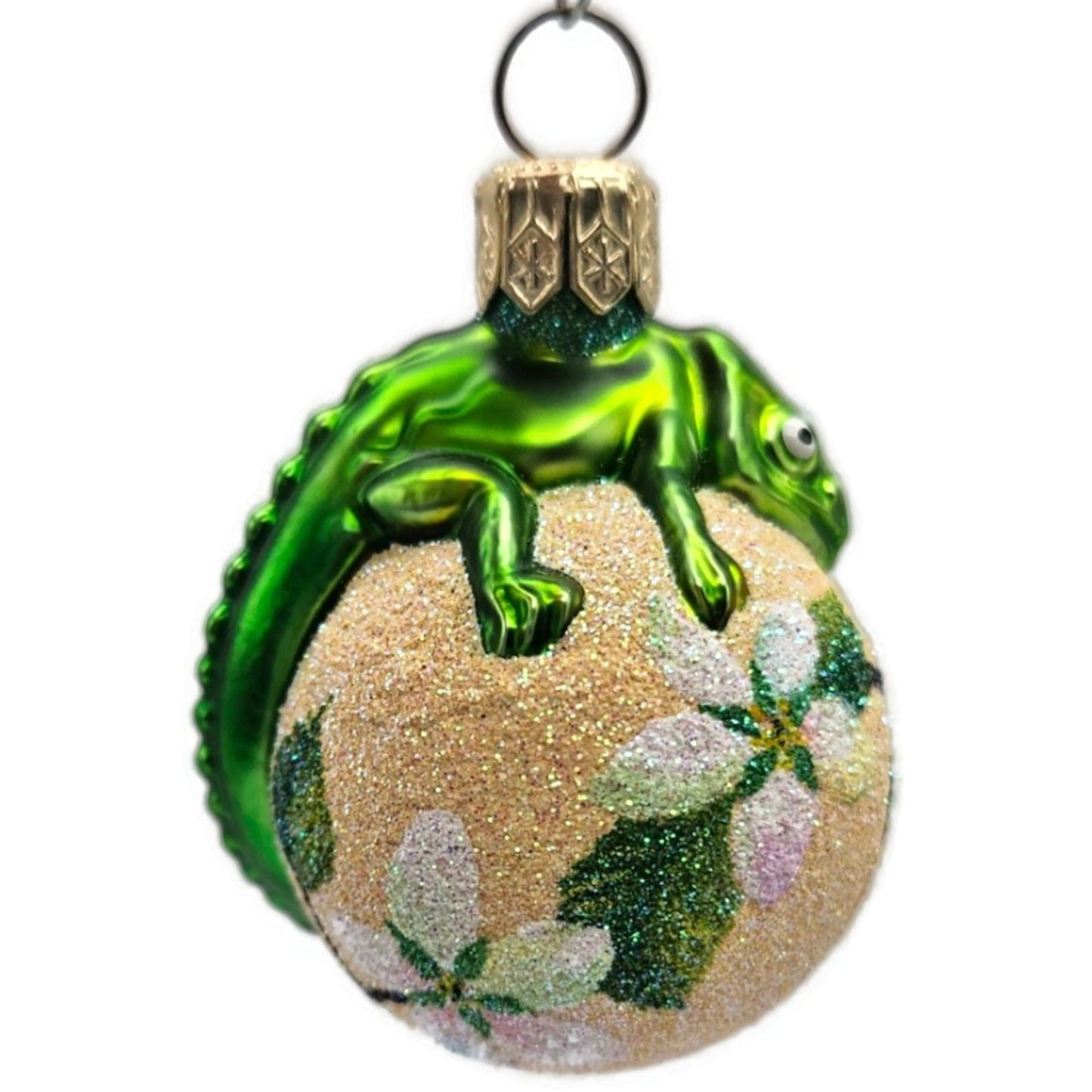 Patricia Breen Miniature Chameleon Peach Flowers Spring Christmas Tree Ornament